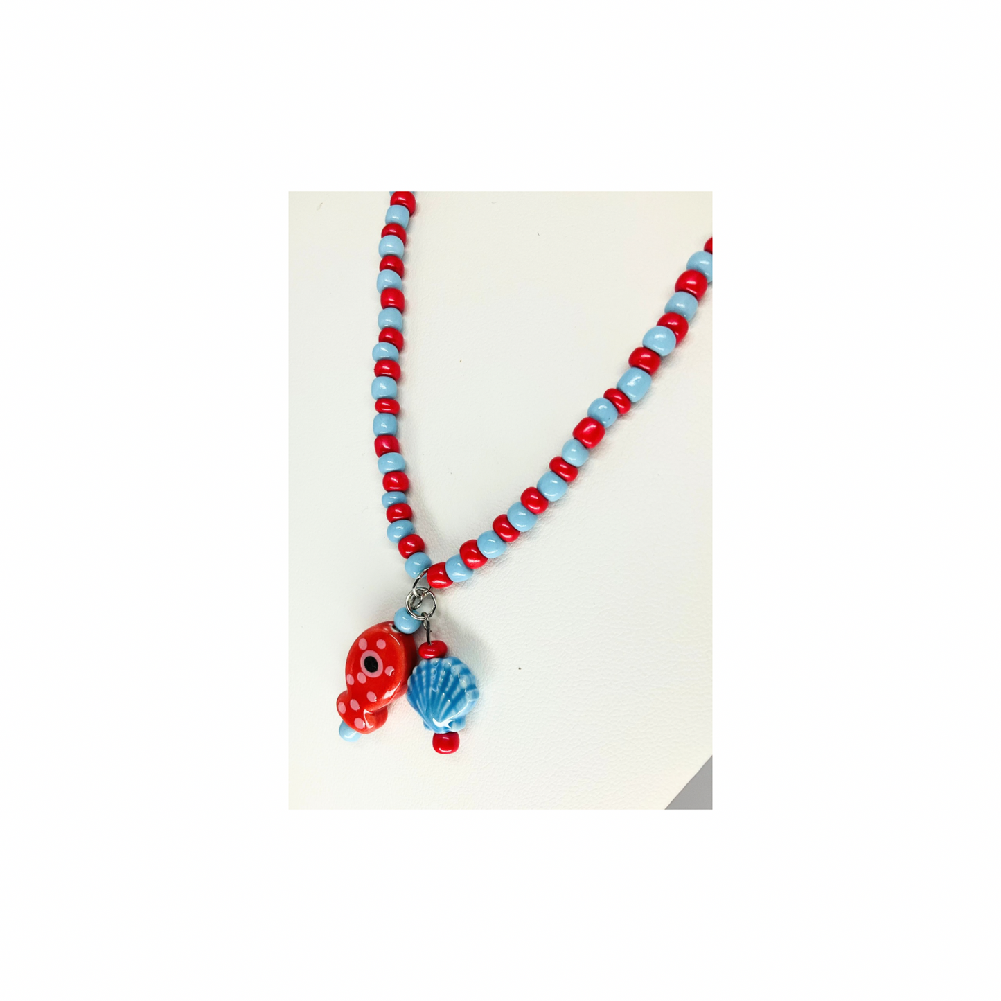 Hot Pink and Blue Seed Bead Fish Necklace | 16 inch | Crafting By BB