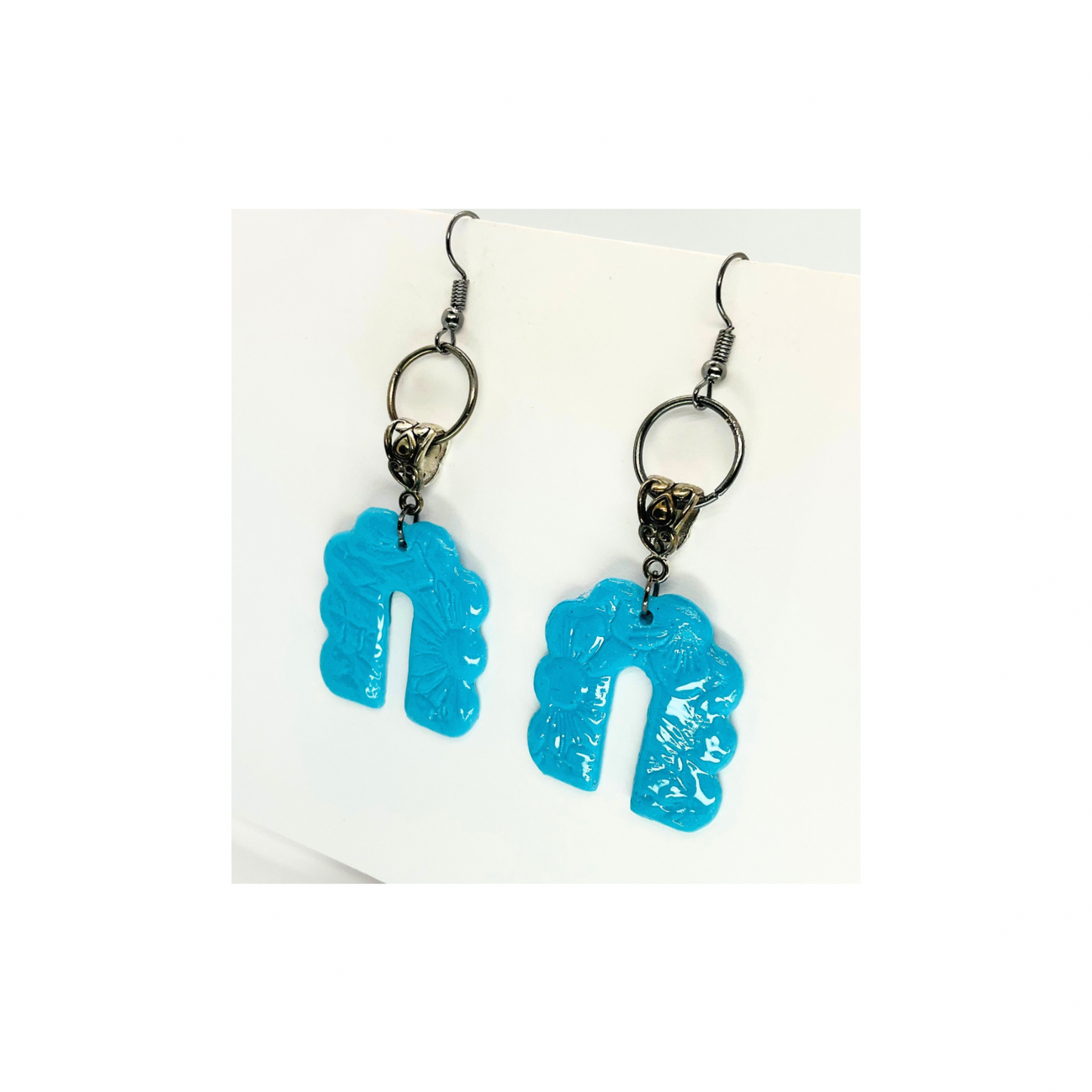Turquoise Blue Horseshoe Shape on Tarnished Silver Dangle Earrings for Female Fashion Accessories