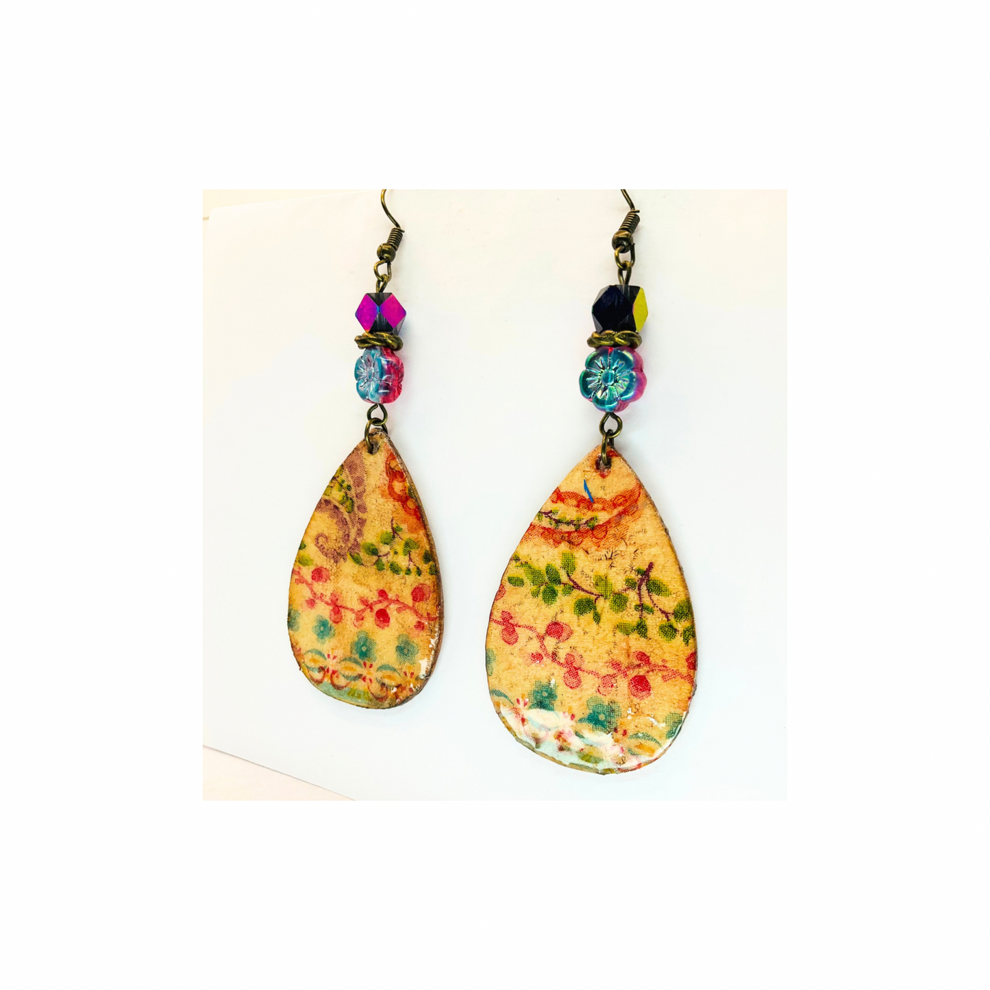Bohemian Style Wood Dangle with Bead Earring