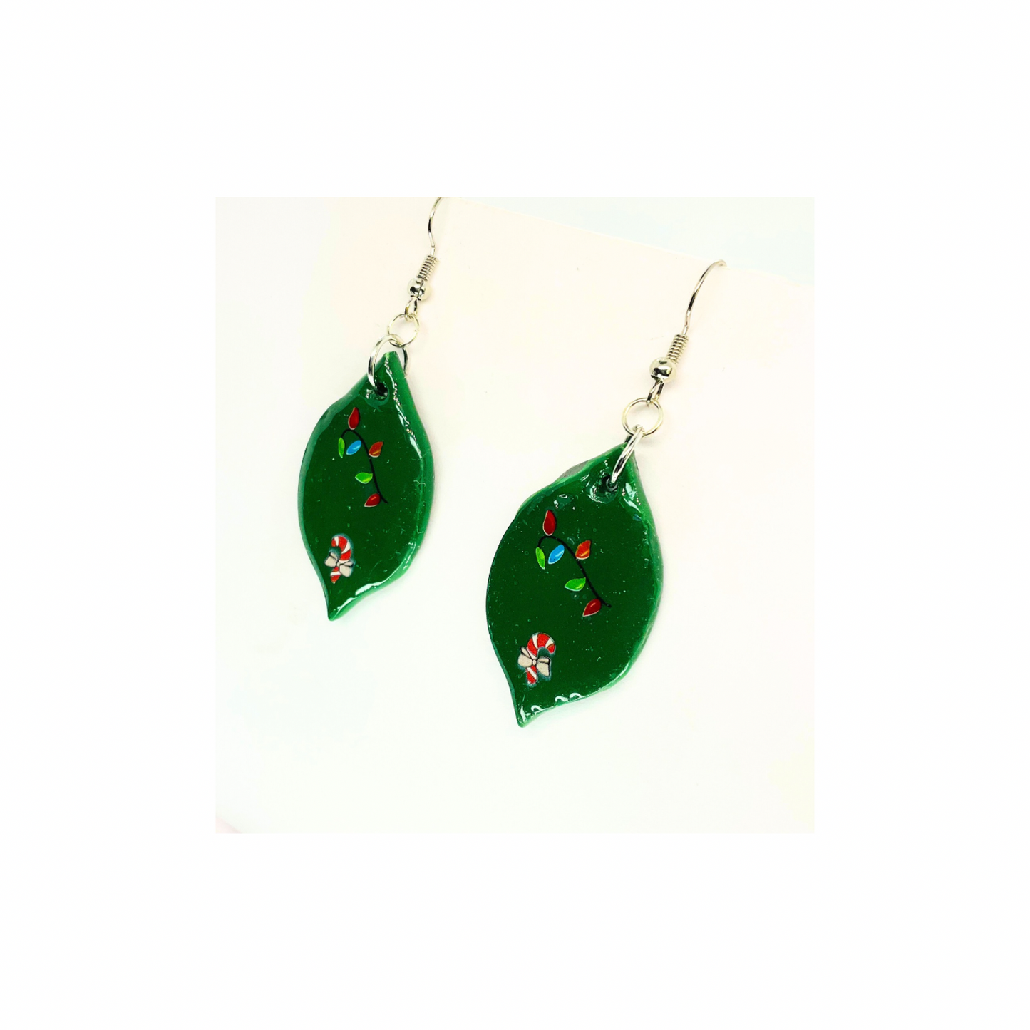 Christmas in July Collection Green Ornament with Candy Cane Dangle Earrings