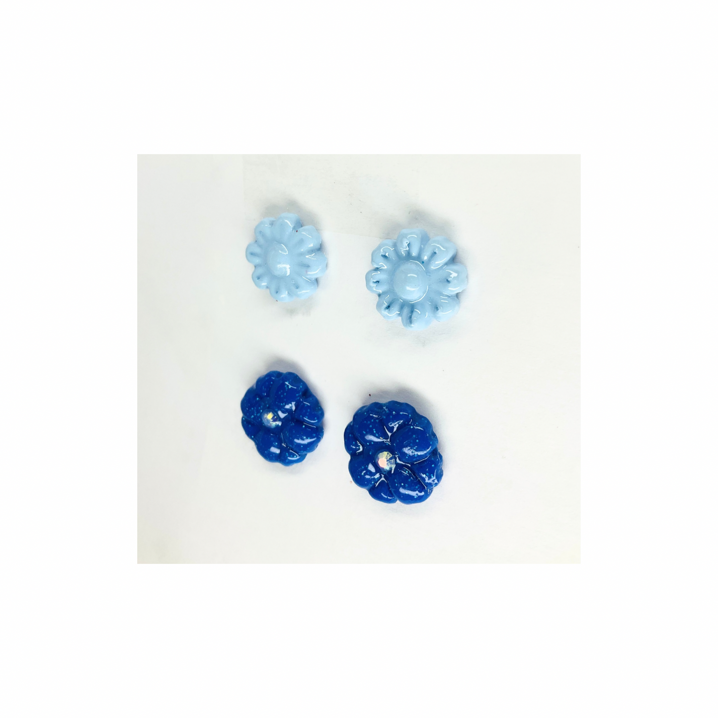 Navy Blue and Light Blue Flower Stud Earrings-Crafting By BB