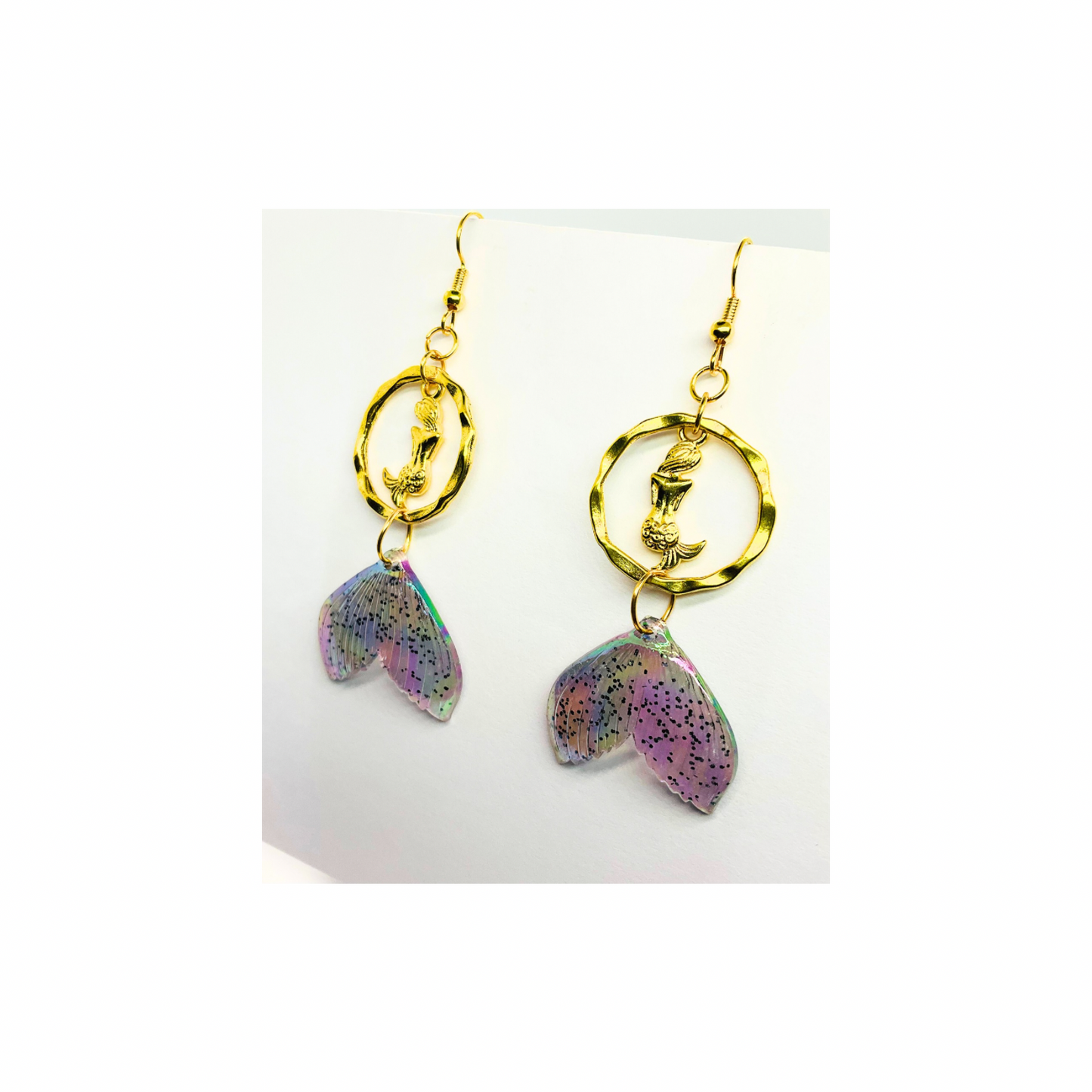 Mermaid Collection Shimmery Tail with Gold Mermaid Dangle Earrings - Elegant Female Accessories for Special Occasions or Everyday Wear