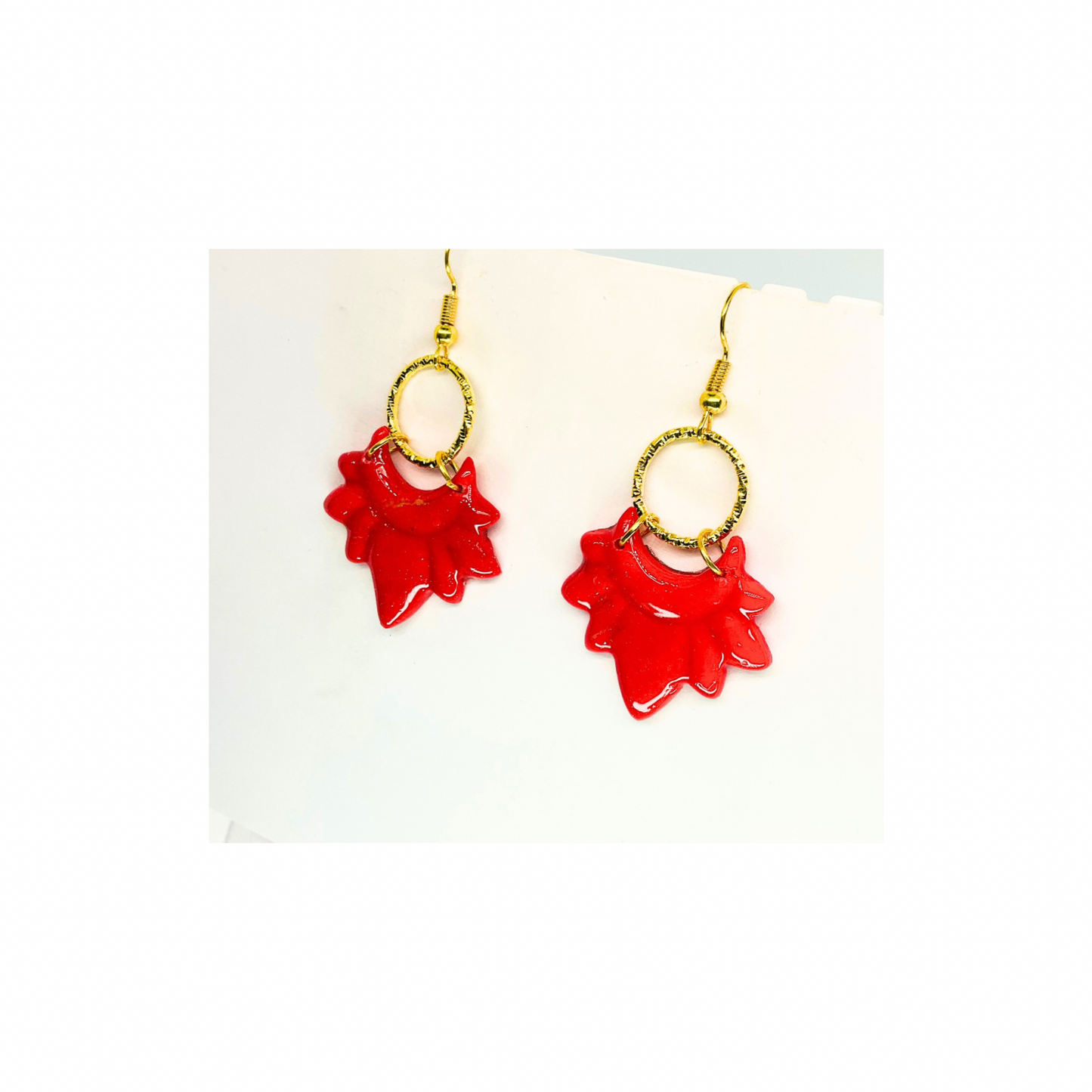 Christmas in July Collection Red with Gold Accents Dangle Earrings for Festive Style and Holiday Cheer