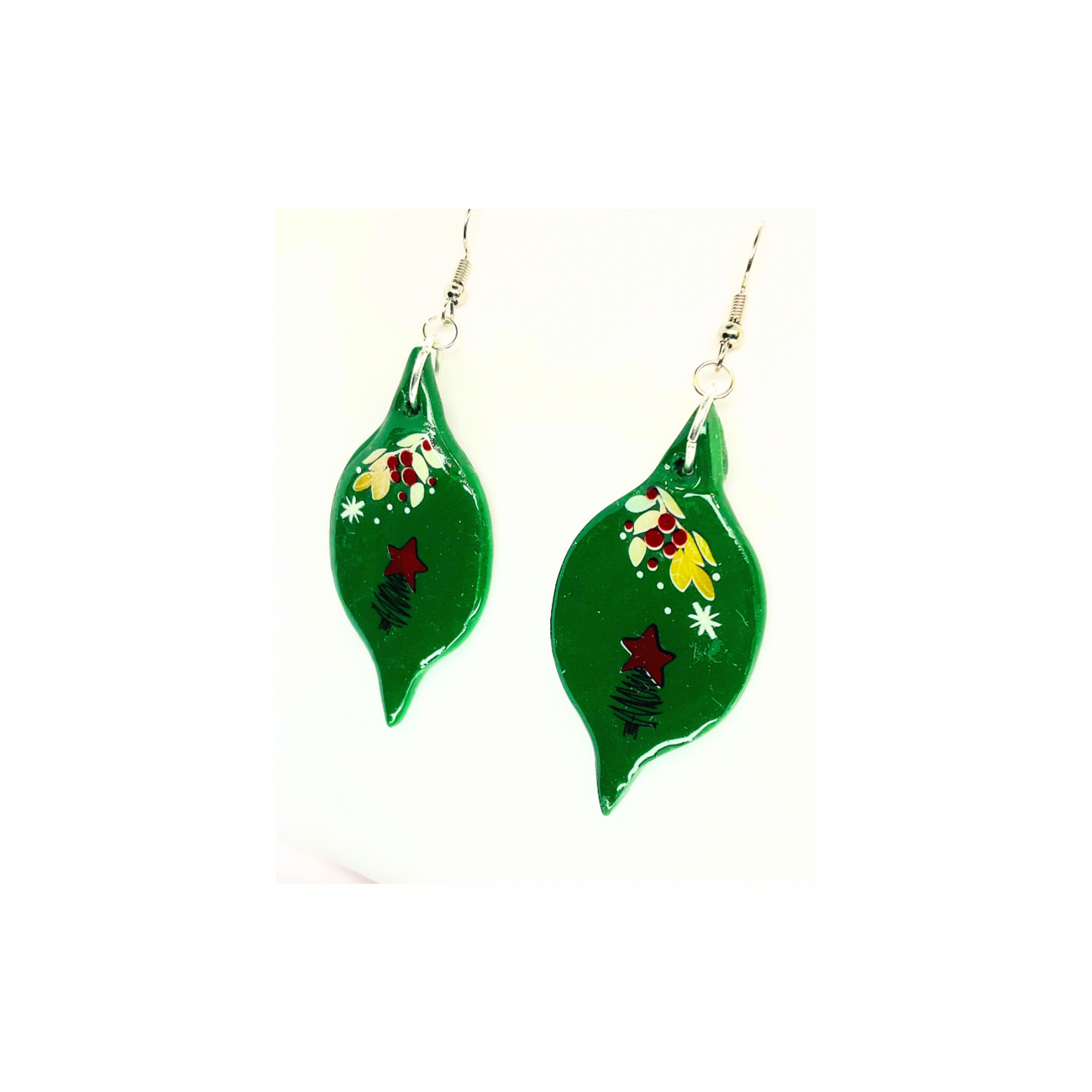 Christmas in July Collection Green Ornament Shape Dangle Earring with Festive Design and Stars