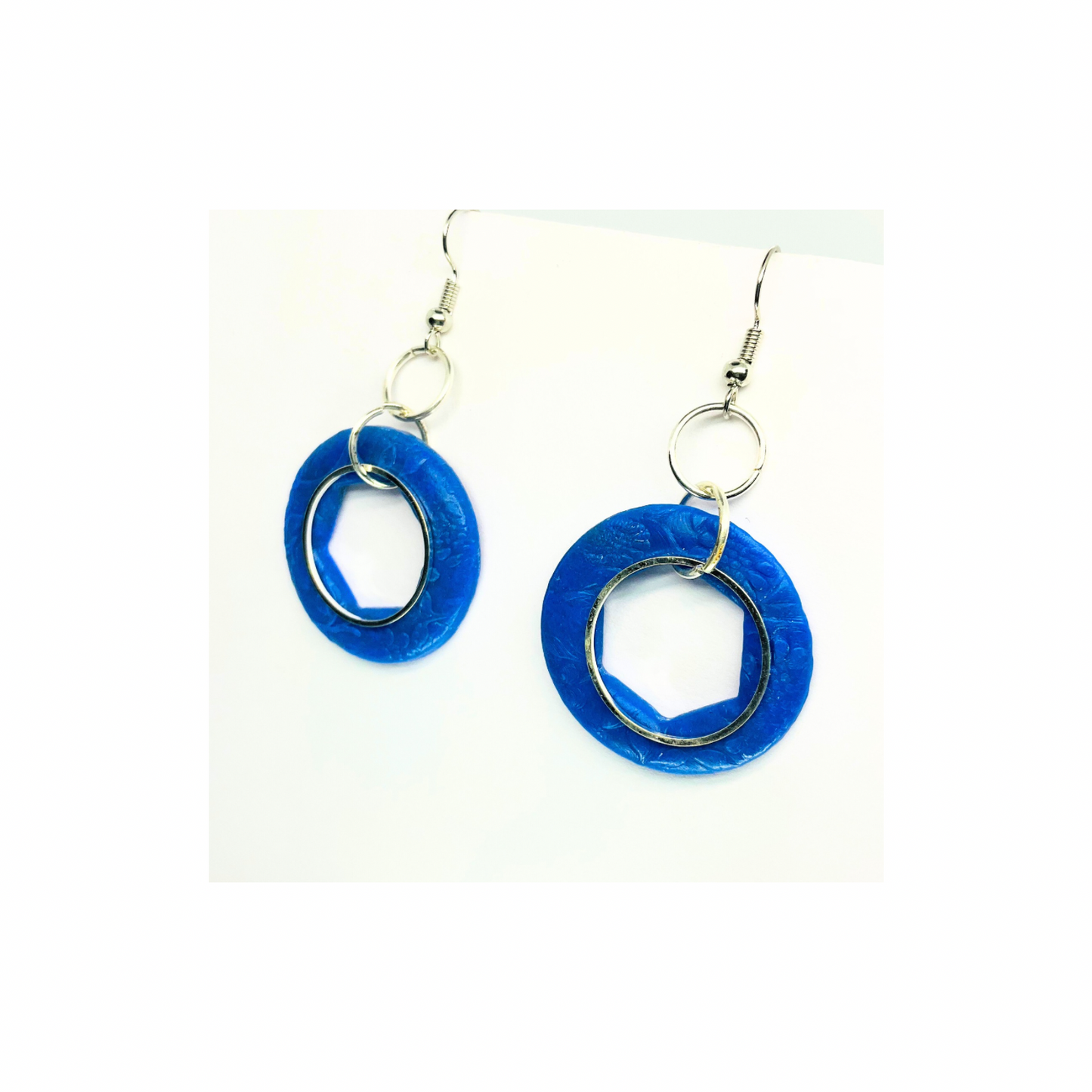 Blue Circle with Silver Accents Dangle Earrings for Female Fashion Accessories