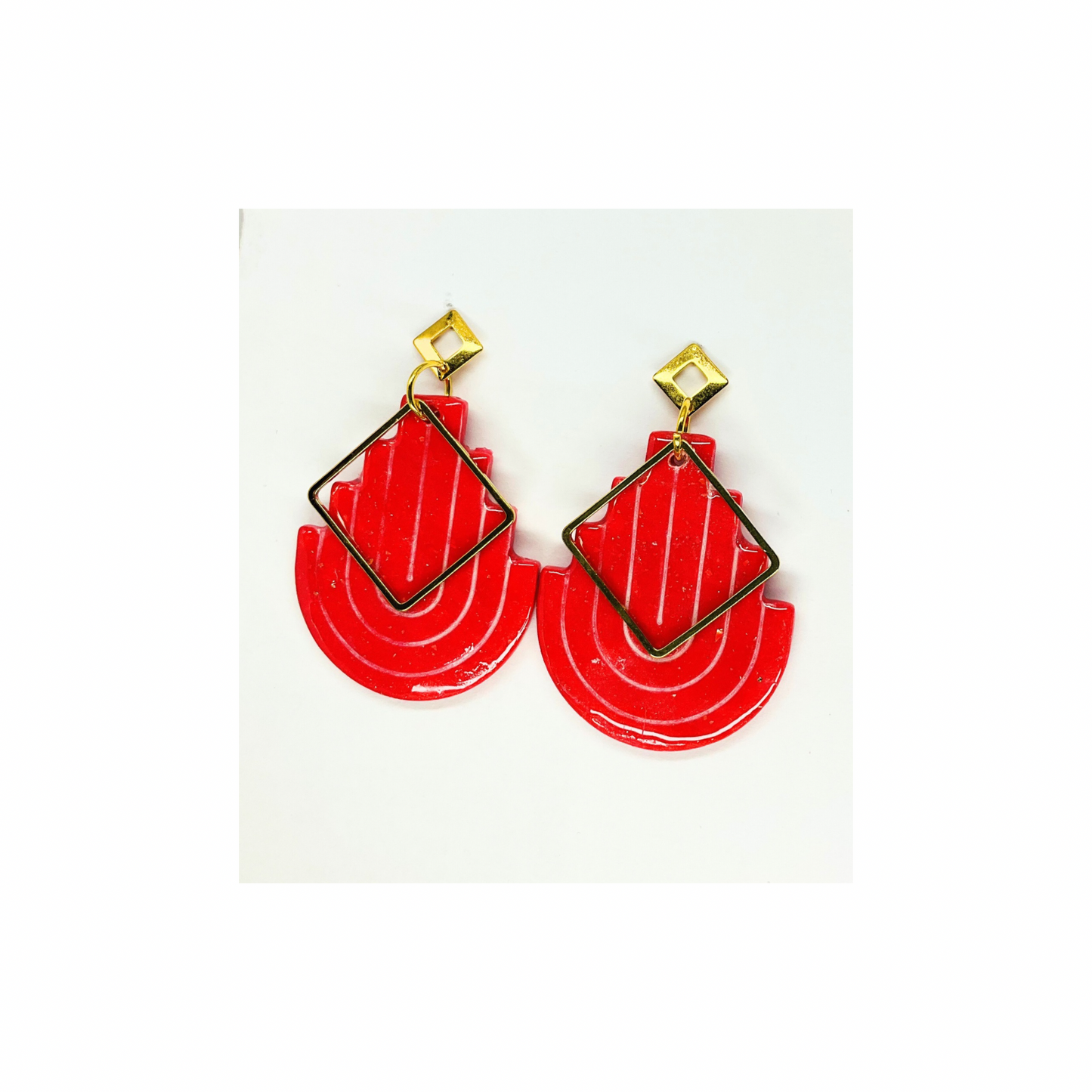 Red and Gold Earring with Gold Stud Dangle-Crafting By BB