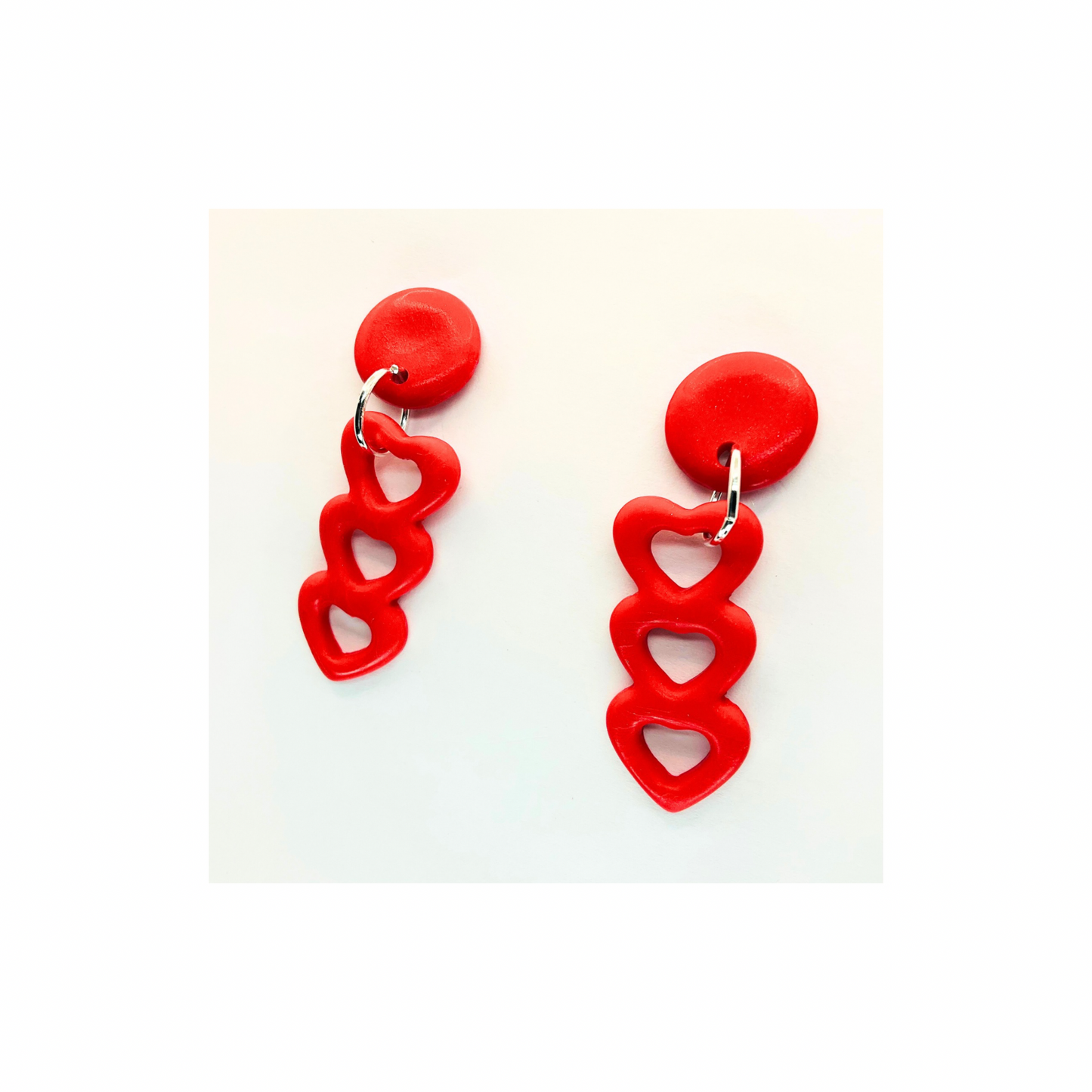 Red Heart Dangle with Button Stud Earrings
