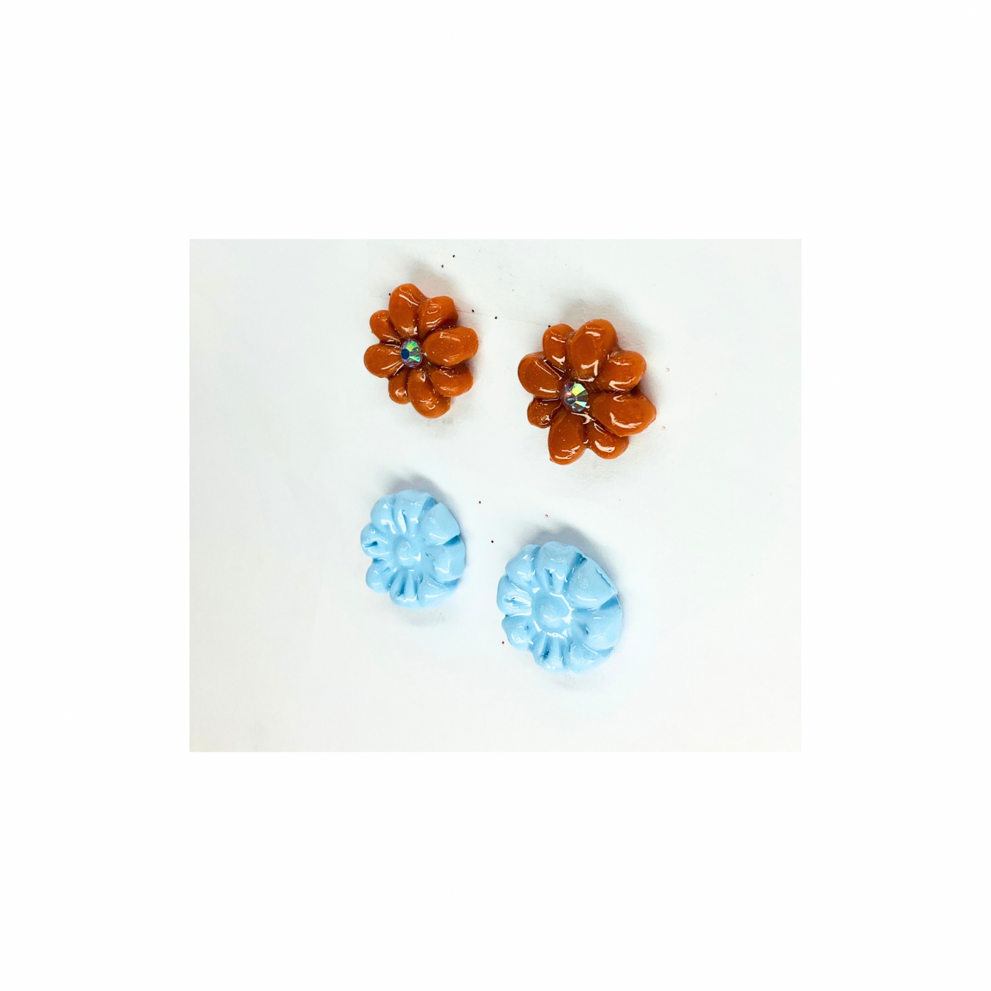 Blue and Brown Flower Stud Earrings-Crafting By BB