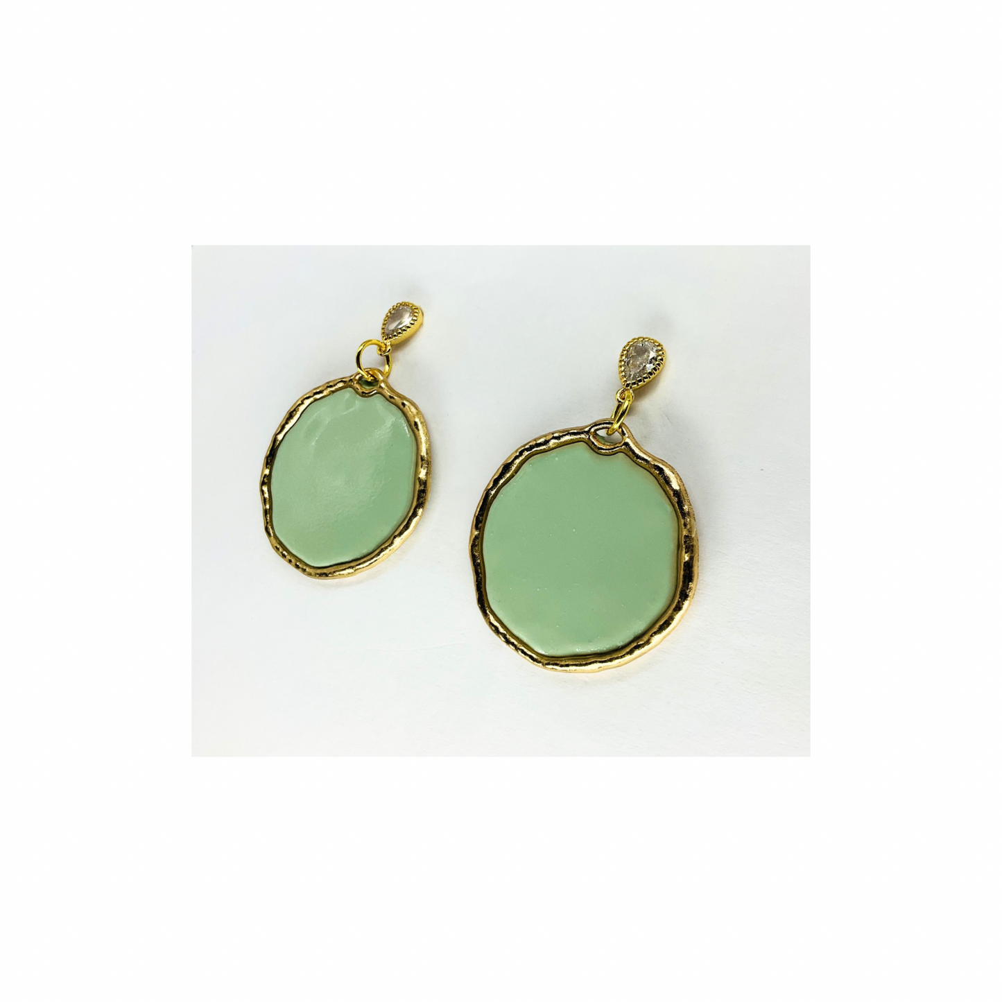 Mint Green and Gold Dangle with Teardrop Rhinestone Stud Earring-Crafting By BB