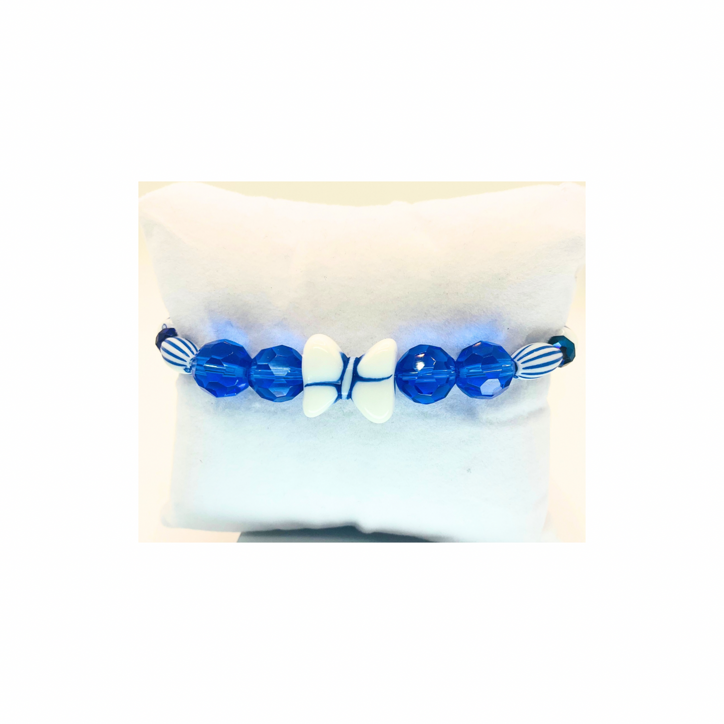 Blue and White Bow Stretch Beaded Bracelet-Crafting By BB