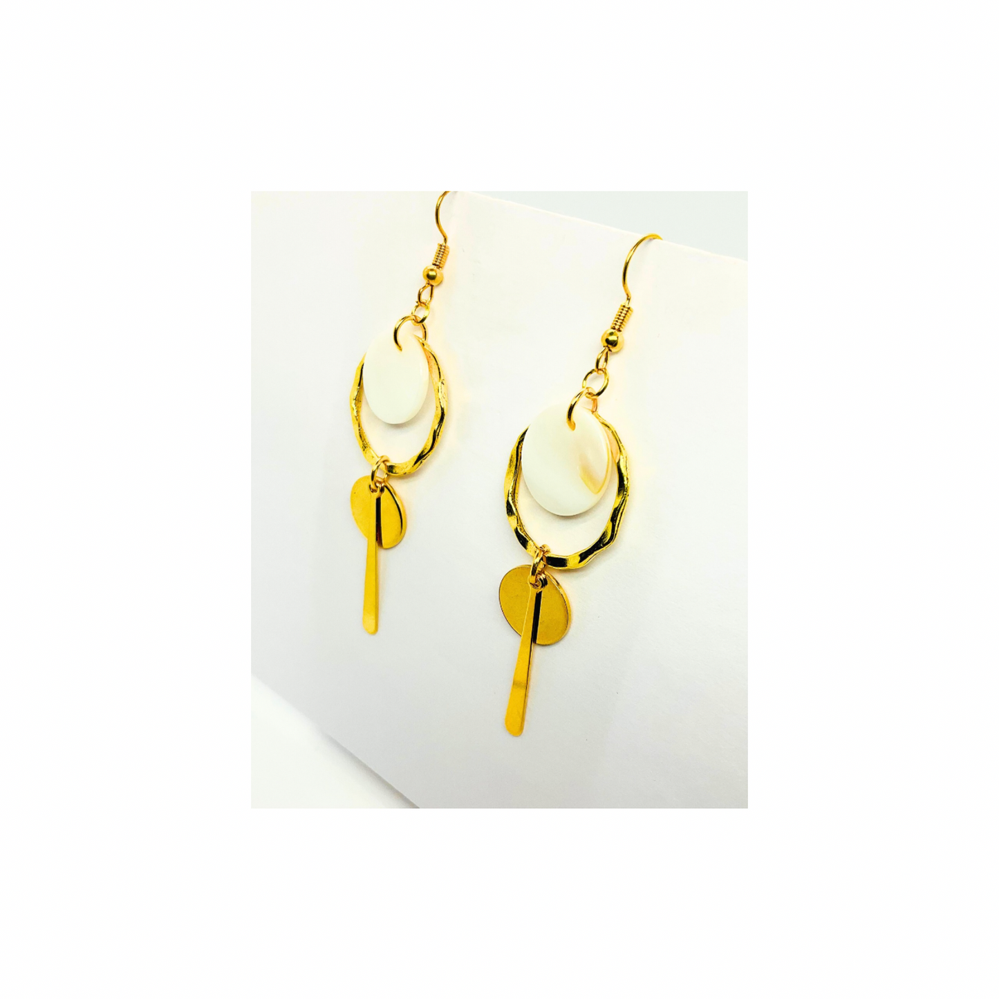 Spot Cream and Gold Collection Dangle Earrings - Elegant Minimalist Design for Women's Versatile Appeal