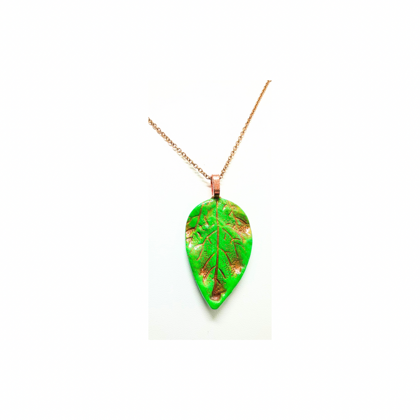 Green Leaf Necklace with Bronze Accents Nature-Inspired Artisan Look