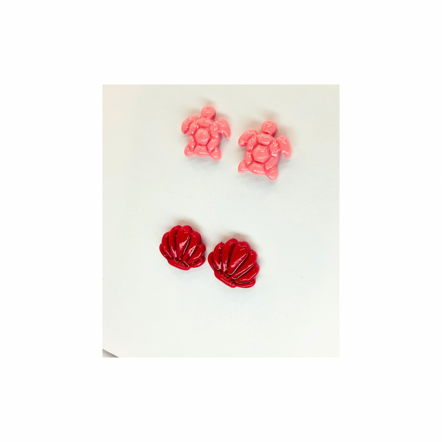 Mermaid Collection Light Pink Turtle and Dark Pink Shell Stud Earrings