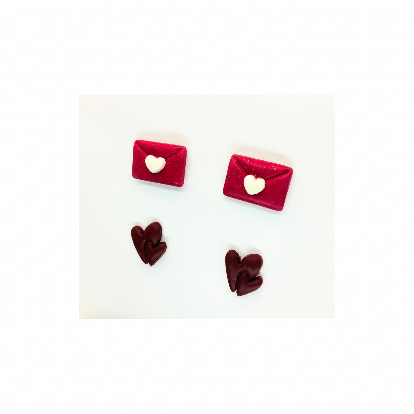Pink Envelope and Burgundy Double Heart Stud Earrings-Crafting By BB