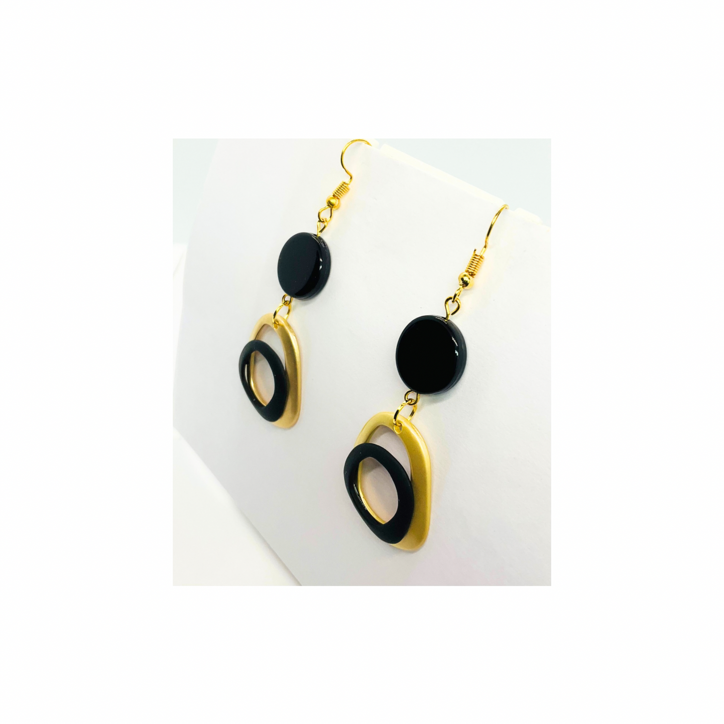 Eclipse Collection Black and Gold Dangle Earrings - Elegant Female Fashion Accessory for Versatile Styling