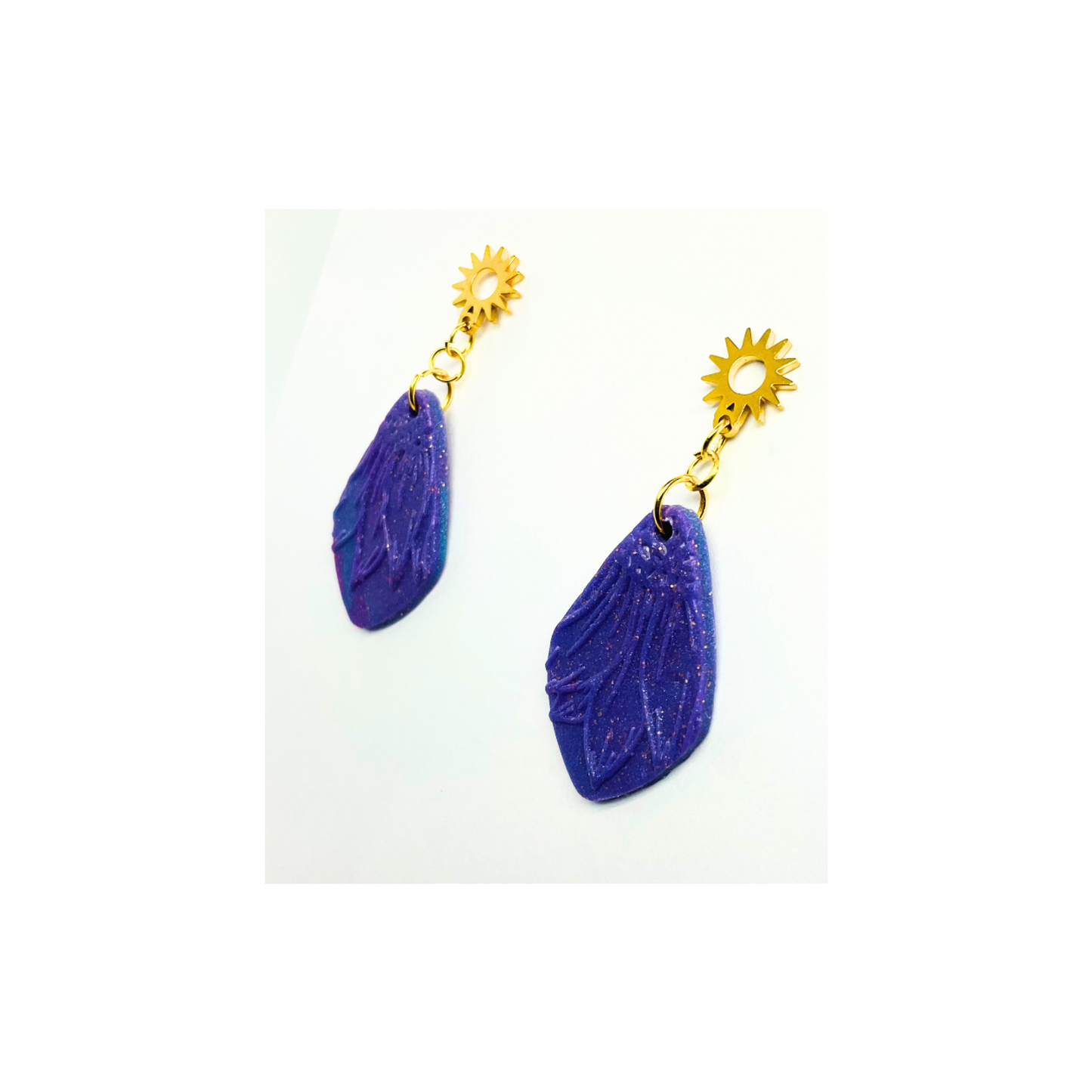 Purple Sunflower Dangle Earrings with Gold Stud