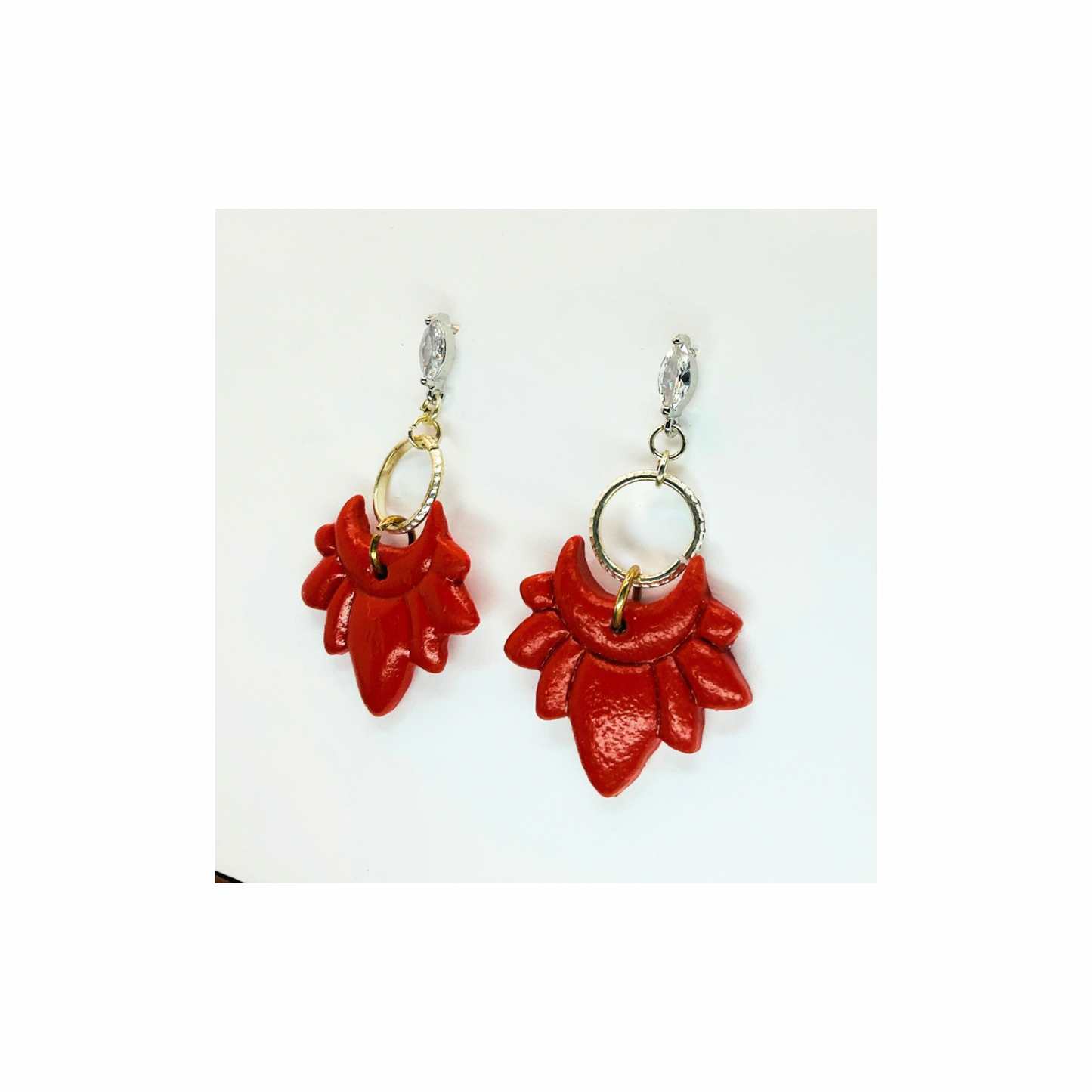 Sienna Petal Shaped Dangle with Rhinestone Stud Earrings-Crafting By BB