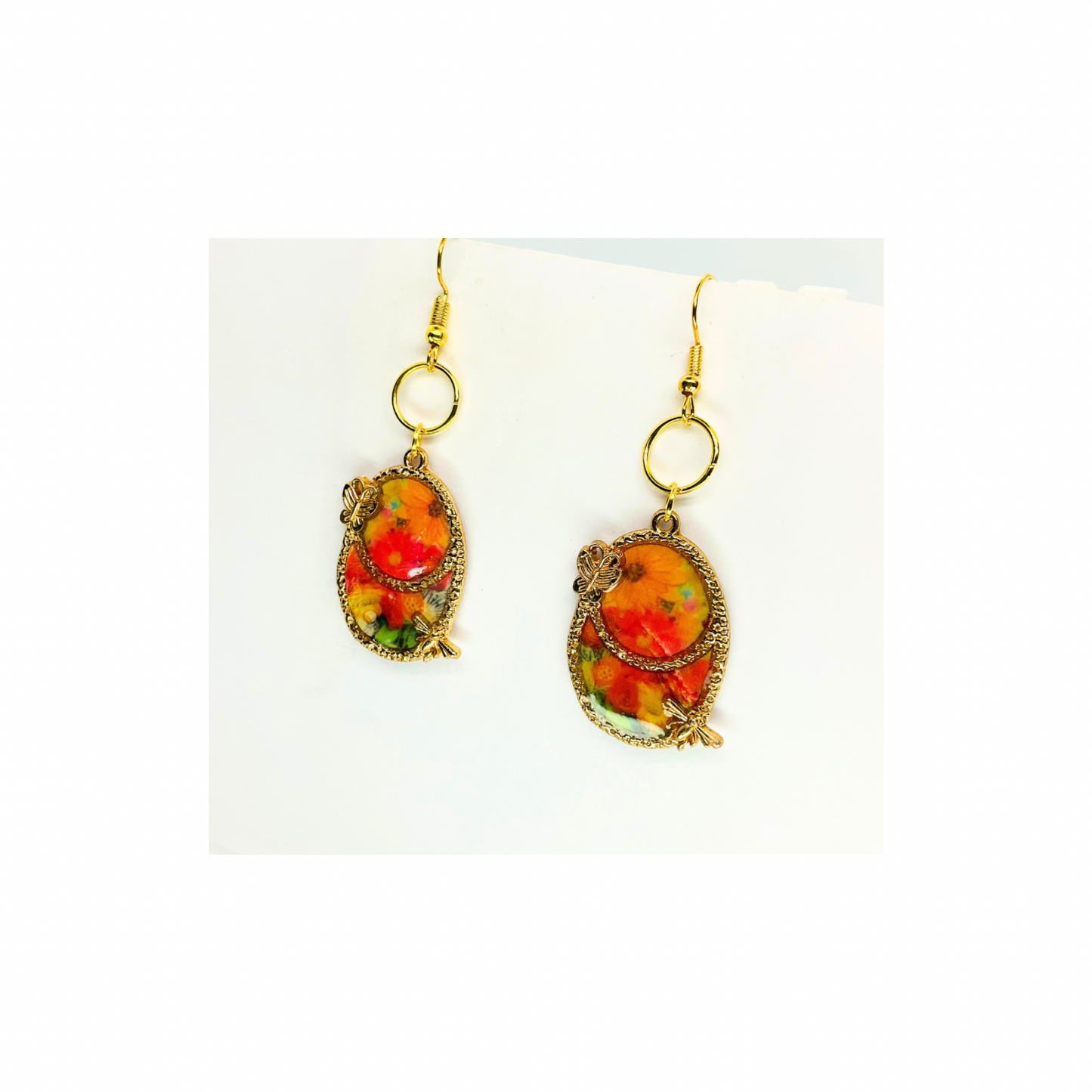 French Garden Collection Oval Gold Butterflies with Floral Dangle Earring Elegant Design for Versatile Styling