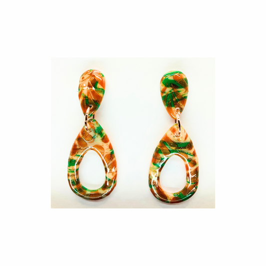 Green and Bronze Teardrop Stud Dangle