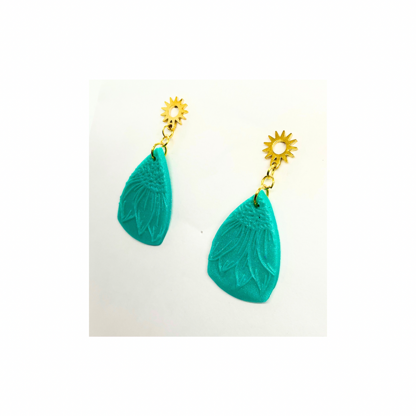 Turquoise Sunflower Dangle Earrings with Gold Stud