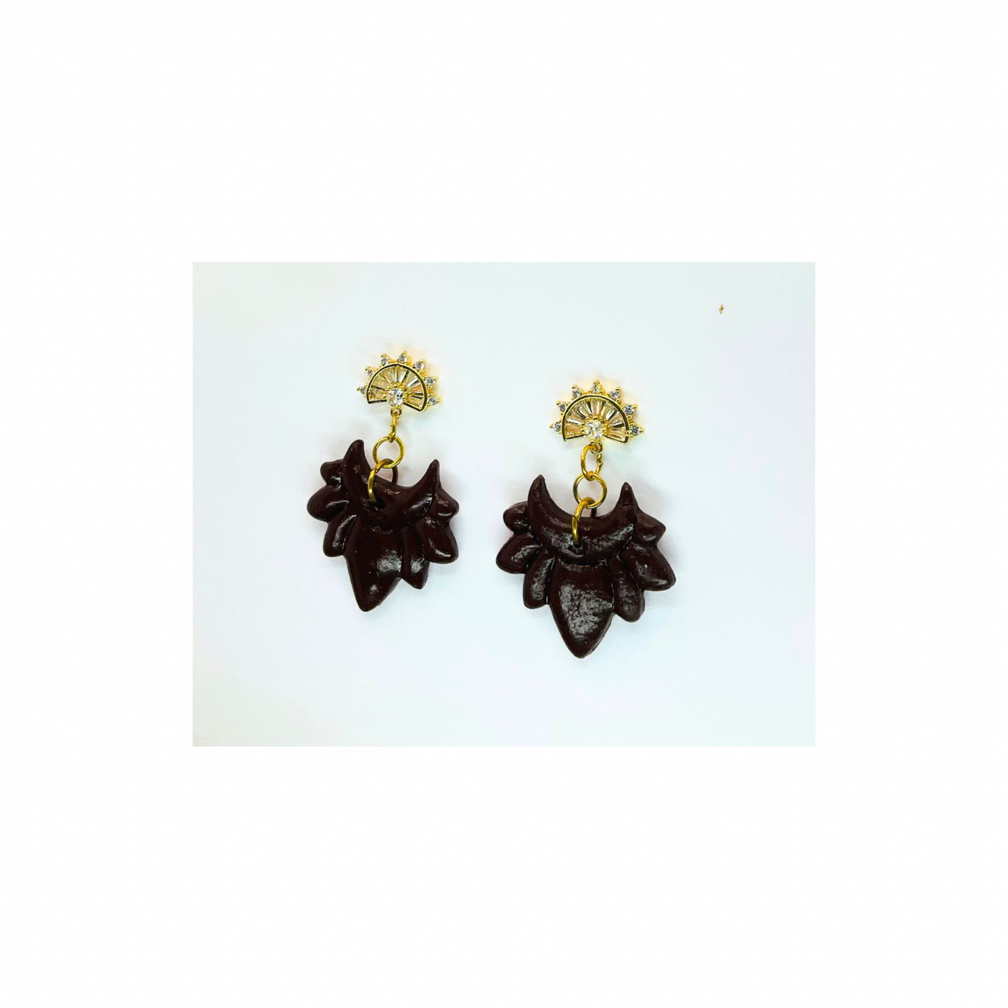 Brown Petal Shaped Dangle with Rhinestone Stud Earrings-Crafting By BB