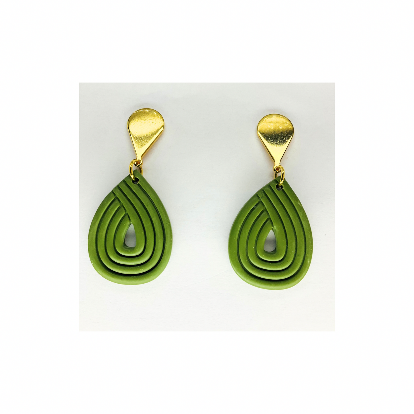 Olive Green Teardrop Dangle with Gold Teardrop Stud Earrings-Crafting By BB