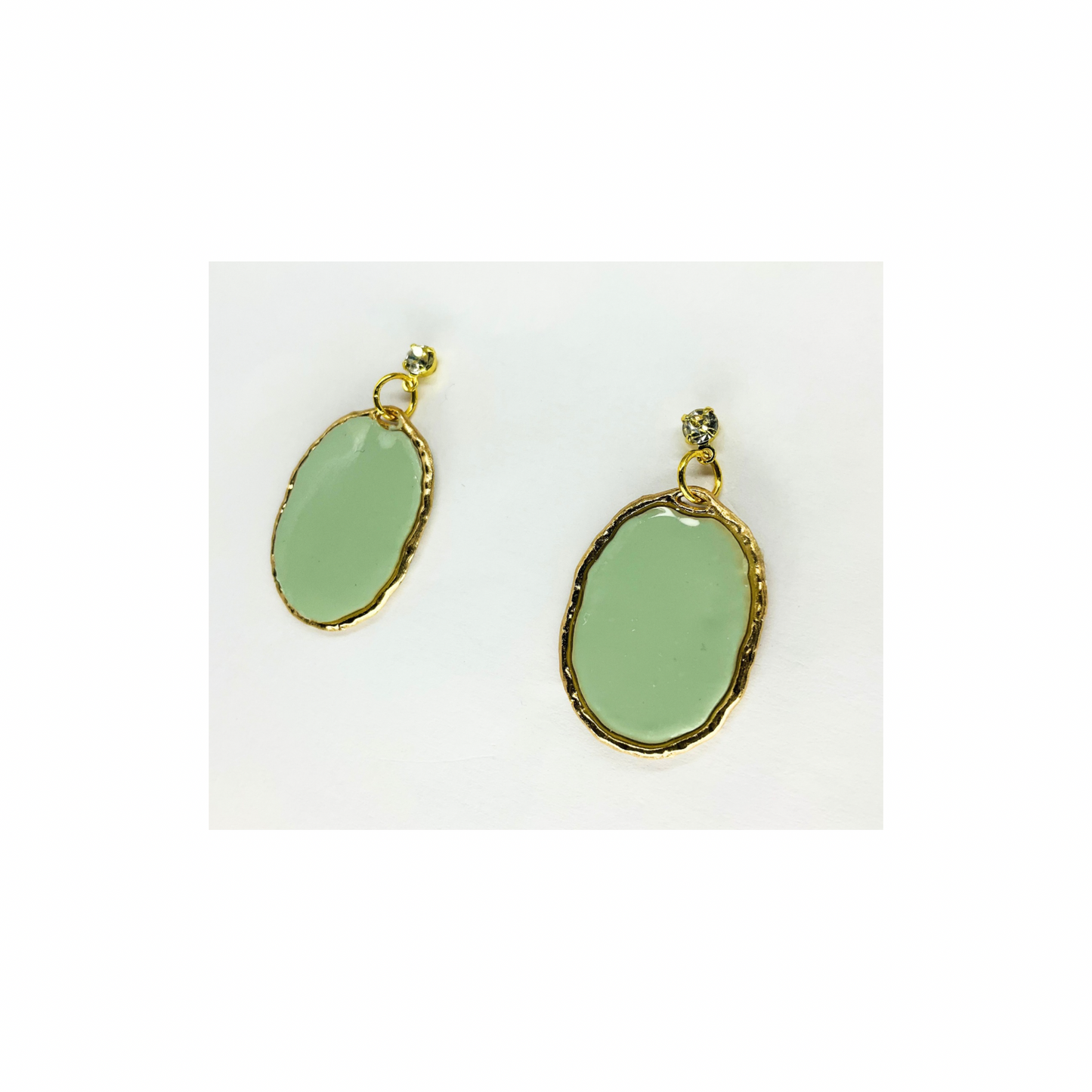 Mint Green Oval Dangle with Rhinestone Stud Earrings-Crafting By BB