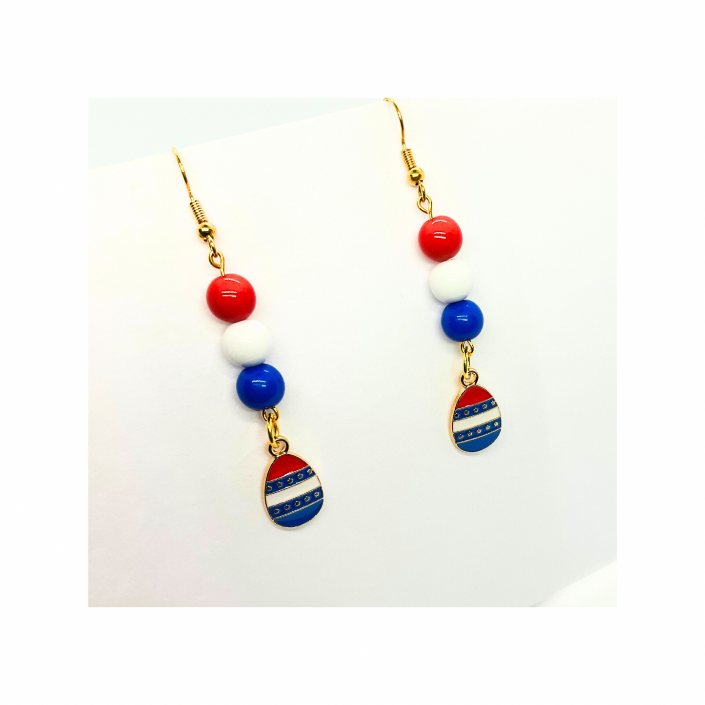 Patriotic Collection Red White Blue Beads with Charm Dangle Earrings for Female Patriotic Accessories