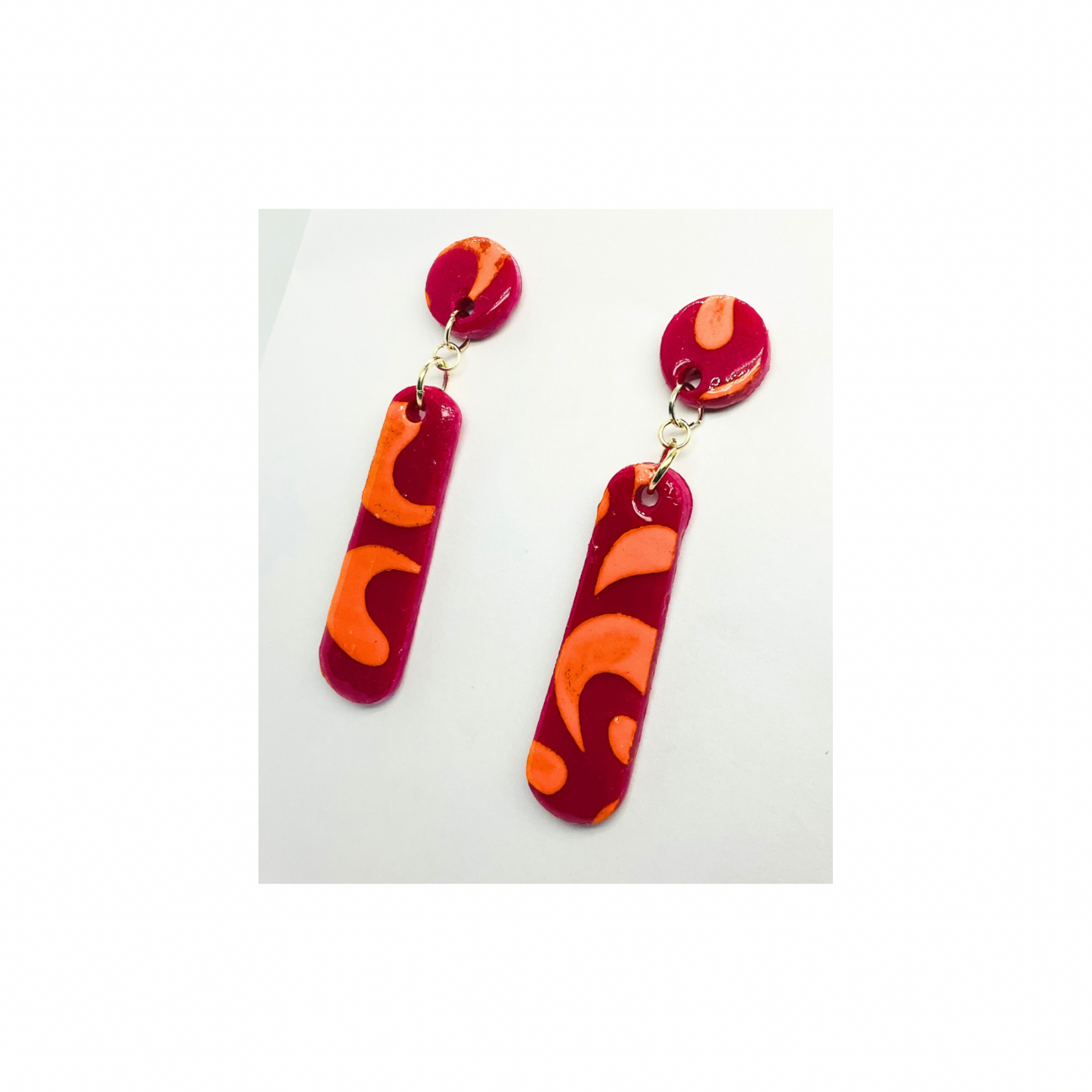 Hot Pink and Orange Long Dangle Earrings