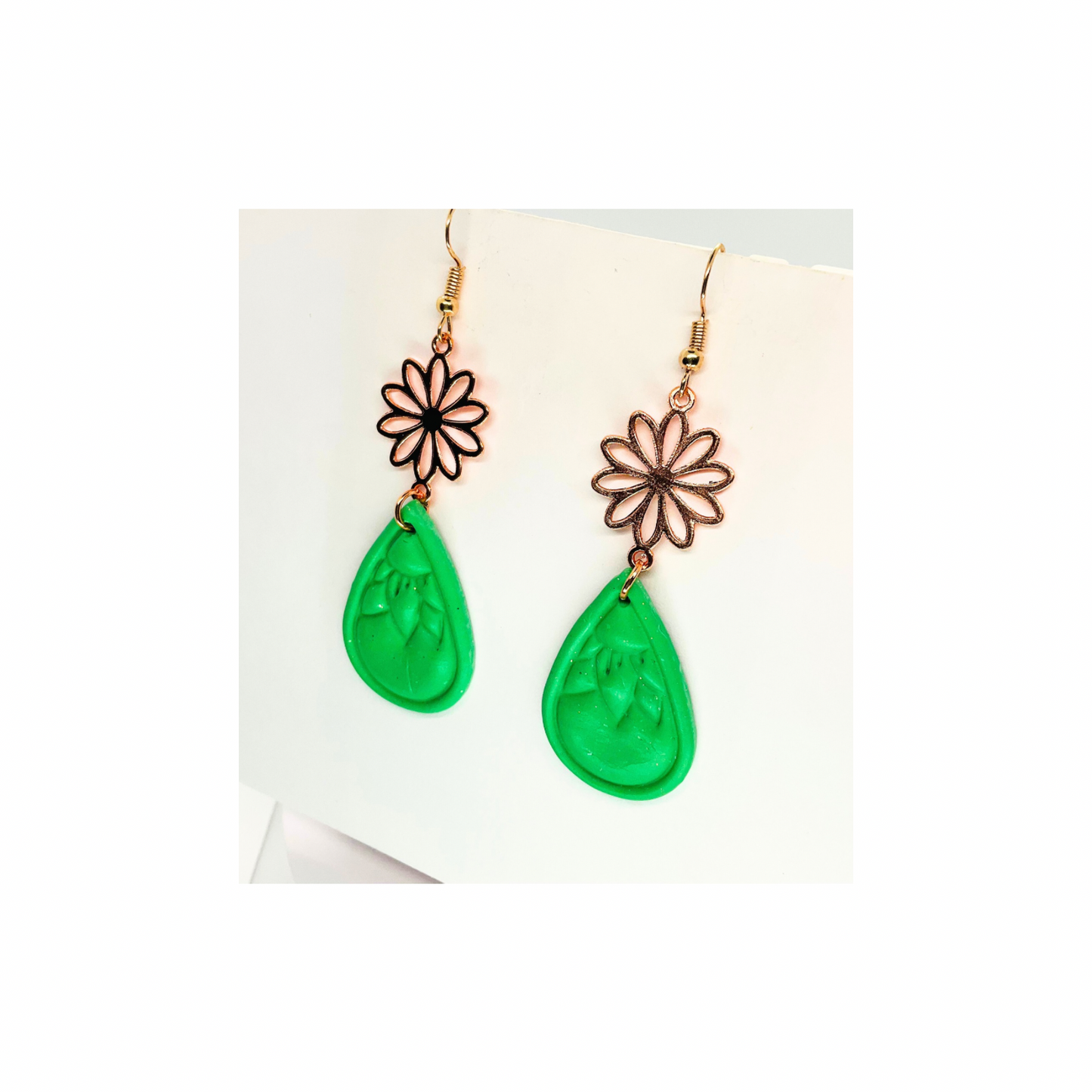 Green Sunflower Teardrop with Rose Gold Dangle Earrings for Female Fashion Accessories