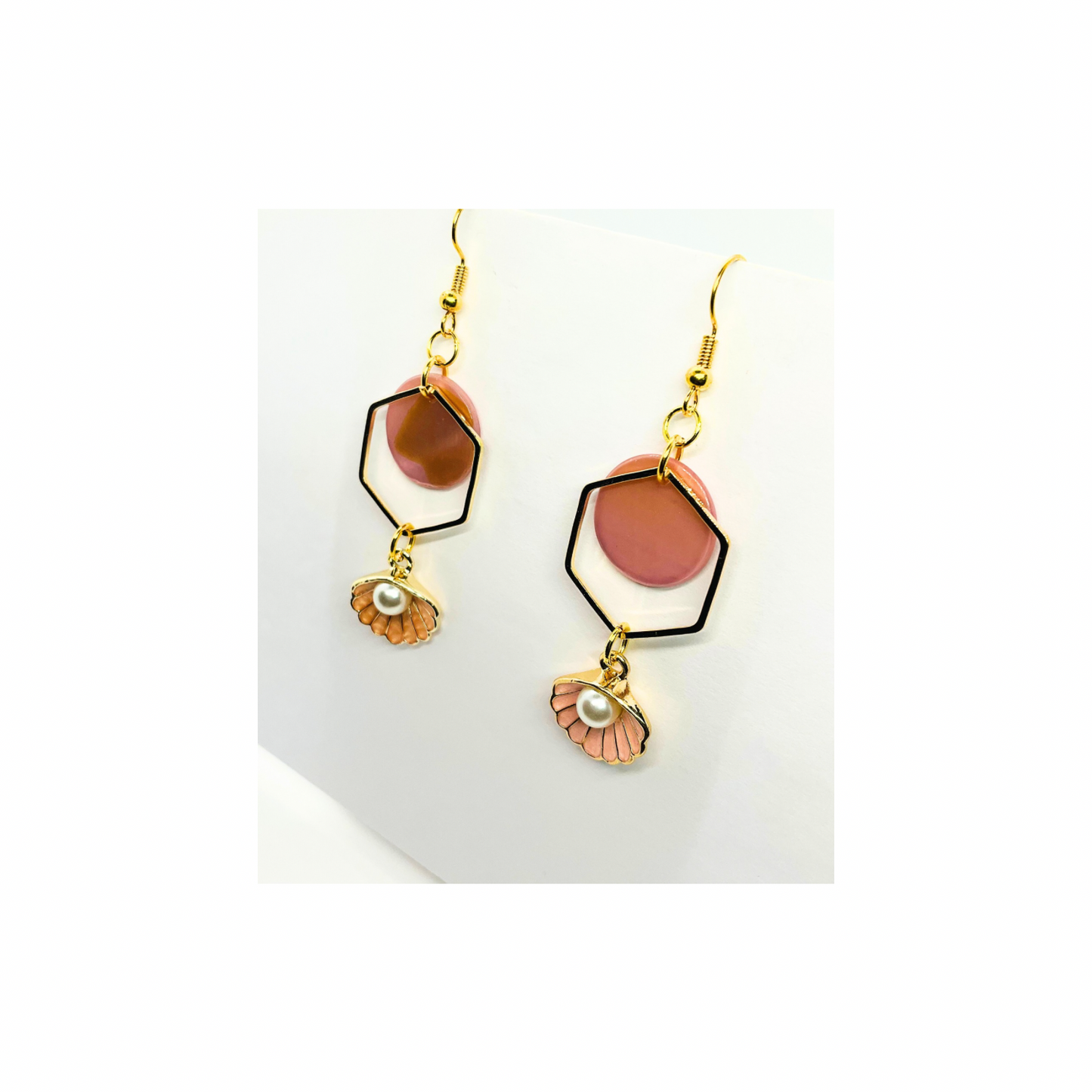 Pink Shell Collection Pink Circle with Pink Shell Charm Dangle Earrings for Female Fashion Accessories