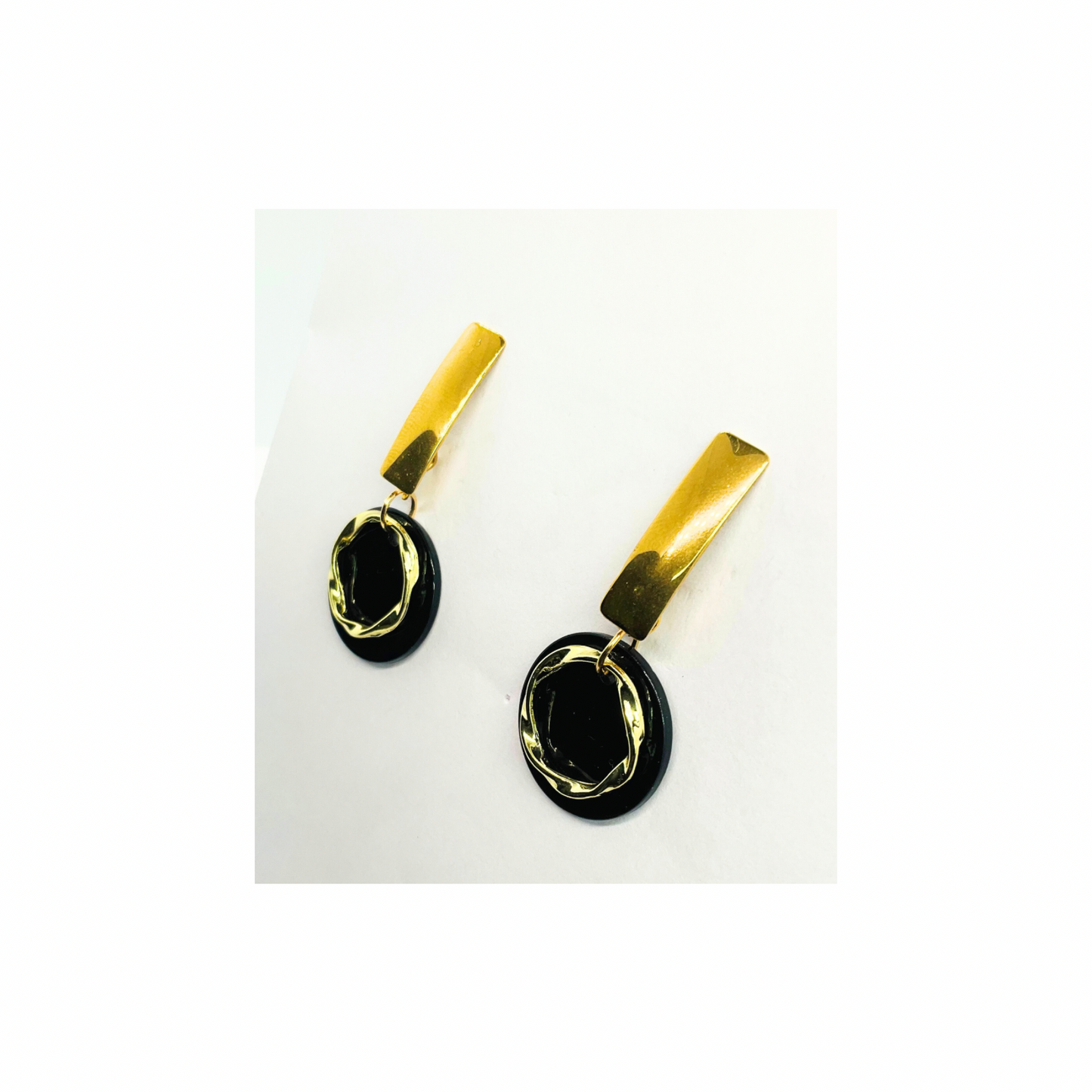 Eclipse Collection Black and Gold Button Stud Earring with Unique Circular Design for Women's Fashion Jewelry