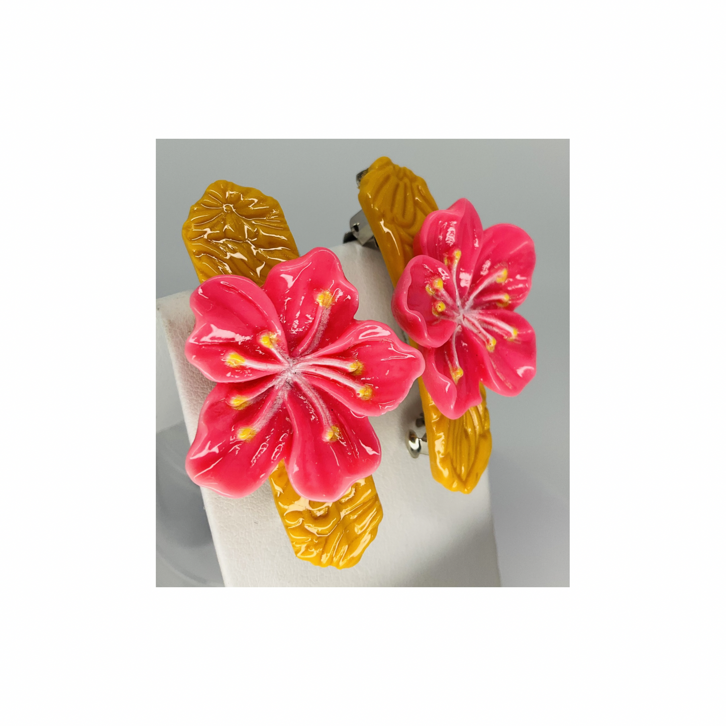 Yellow Hair Barrette with Pink Flower-Crafting By BB