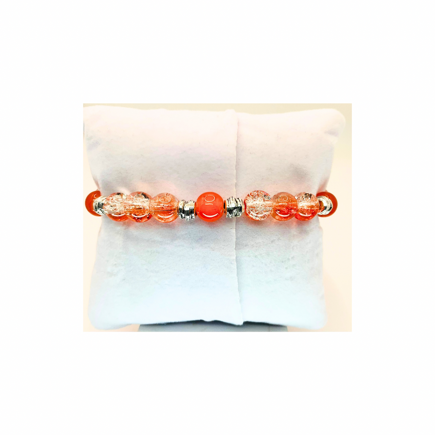 Tangerine and Silver Stretch Bracelet with Silver Sunflower Charm-Crafting By BB