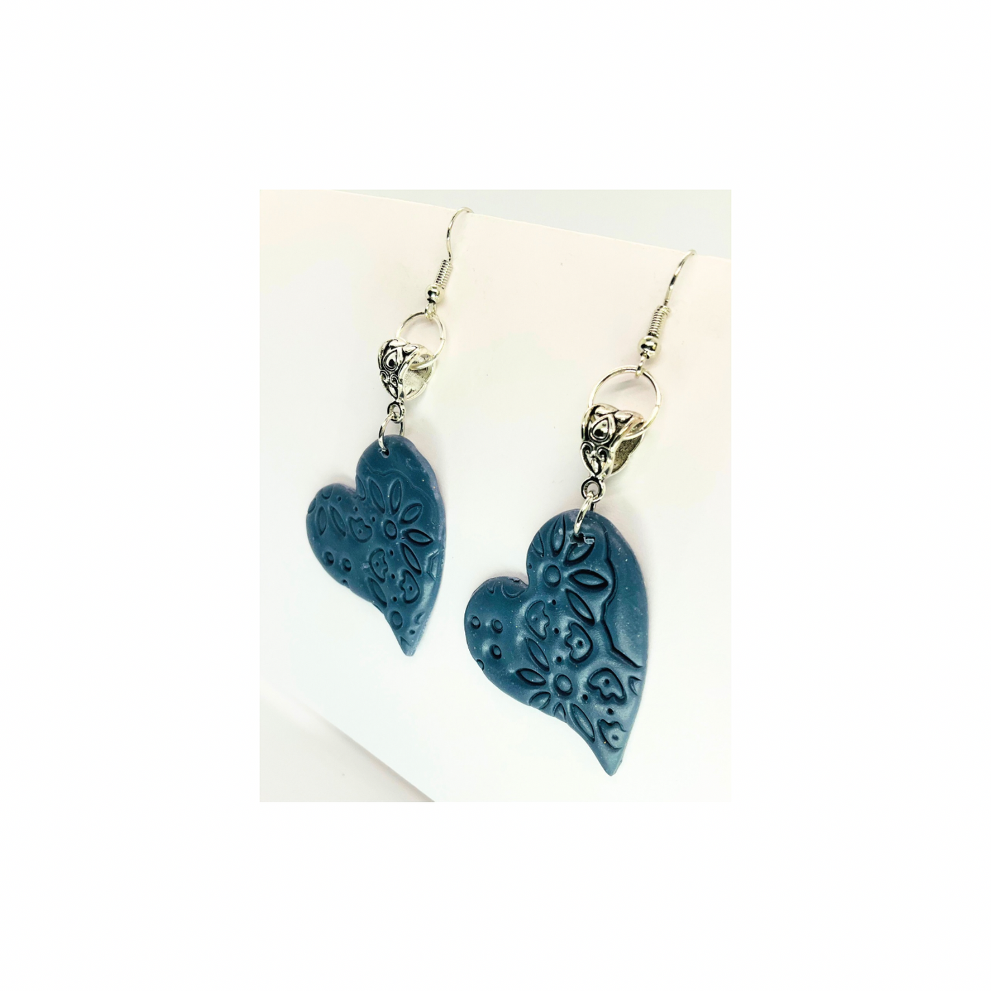 Denim Blue Heart with Silver Dangle Earrings for Female Fashion Accessories Elegant Simple Design Versatile Appea