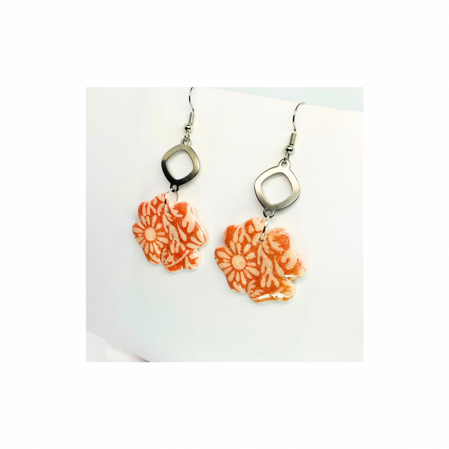 Beach Bloom Collection Salmon Four Conner Flower Dangle Earrings for Female Fashion Accessories