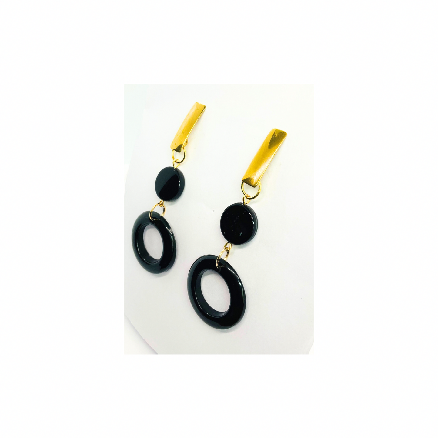 Eclipse Collection Black and Gold Stud Circle Dangle Earrings for Women Secure Stud Closure Elegant Design Timeless Accessory