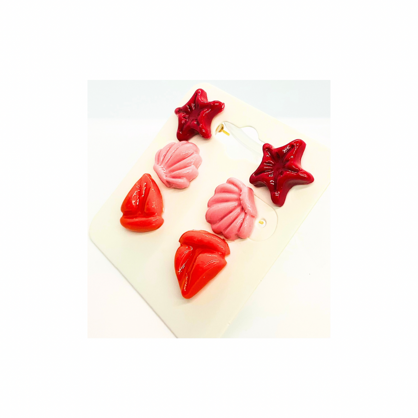 Mermaid Collection Pink Starfish, Light Pink Shell, Orange Sailboat Stud Earrings