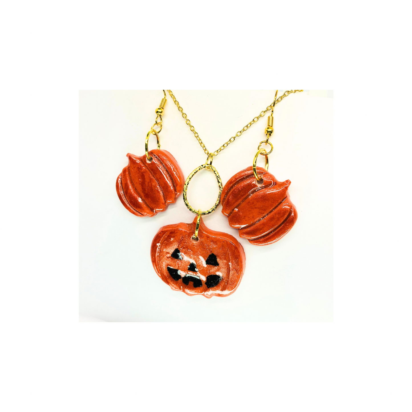 Fall Collection Pumpkin Jewelry Pendant and Dangle Earring Set for Autumn-Themed Events