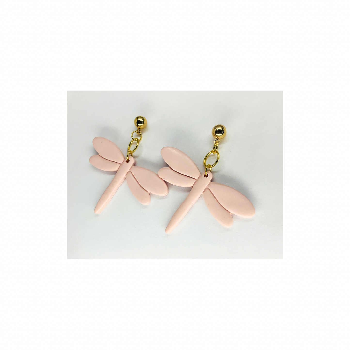 Pink Dragonfly Dangle with Gold Ball Stud Earrings-Crafting By BB