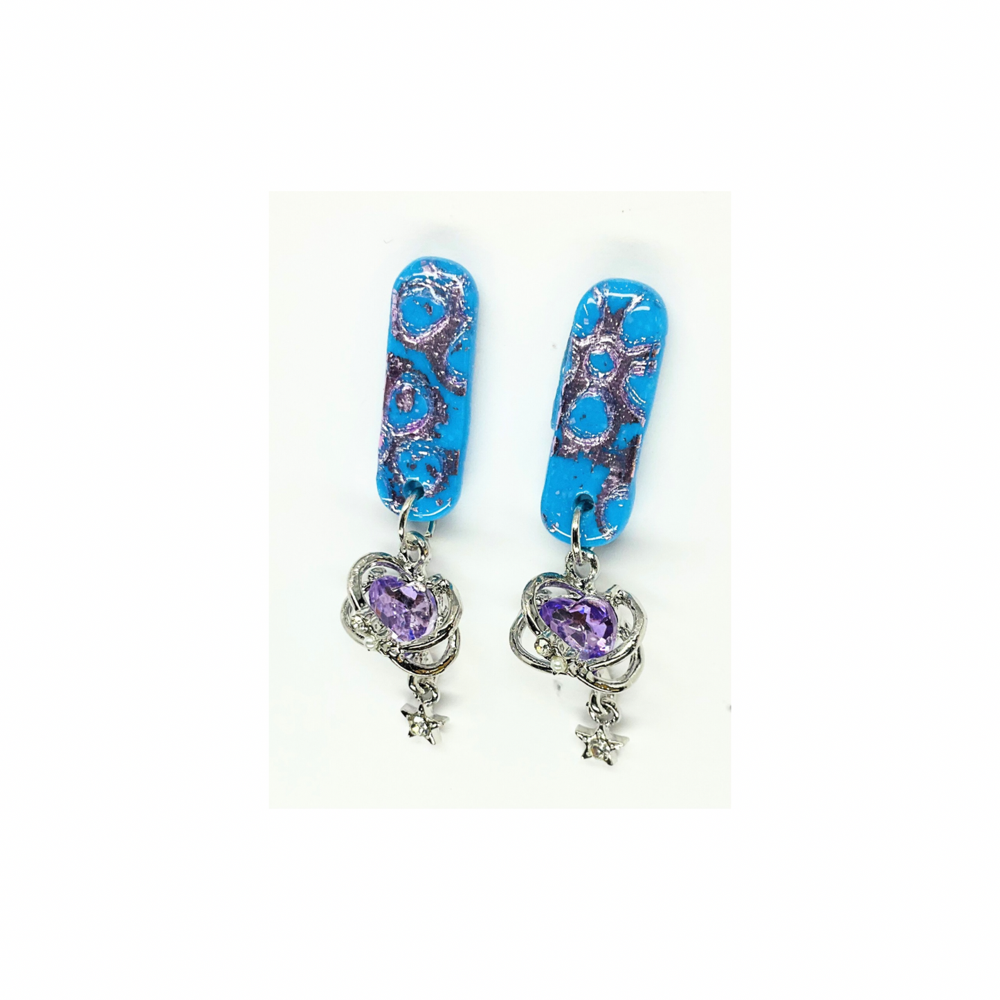 Azure Blue with Purple Stud Embellished by Charm Dangle Earring-Crafting By BB