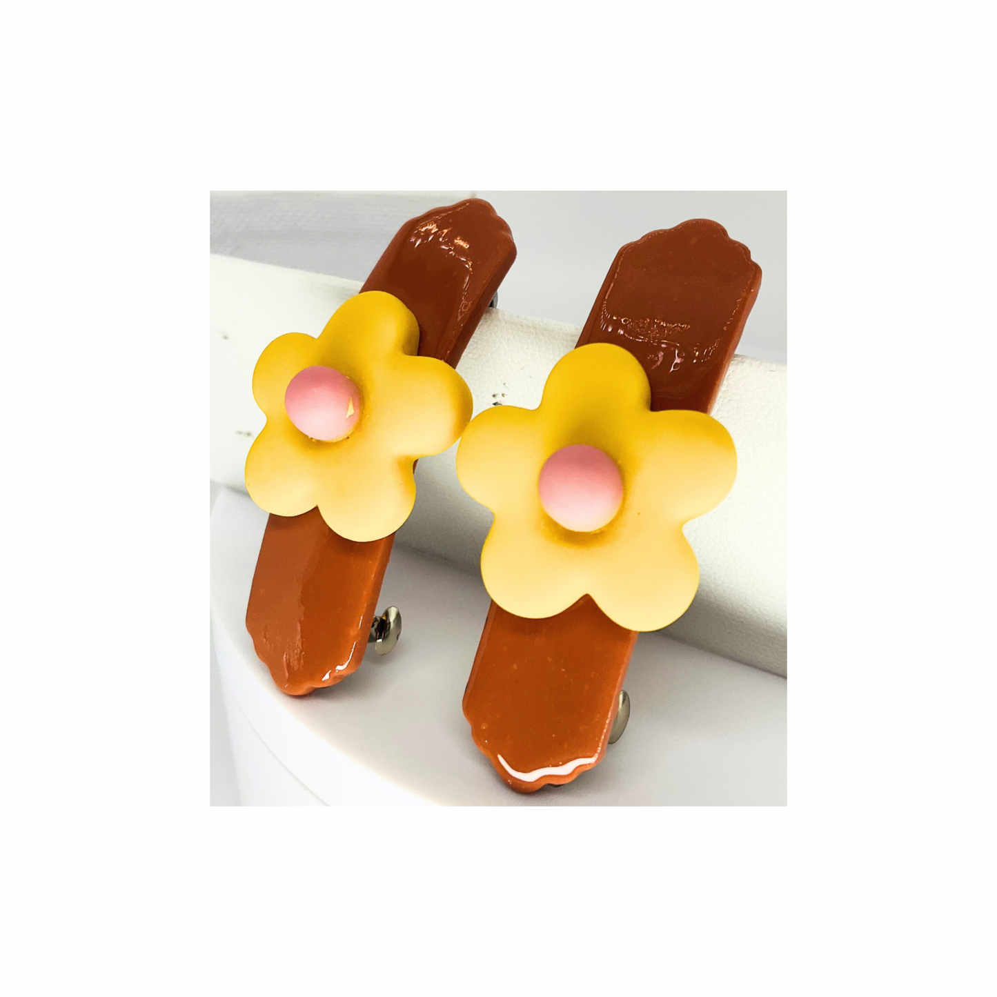 Bronze with Yellow Flower 2-Inch Barrette-Crafting By BB