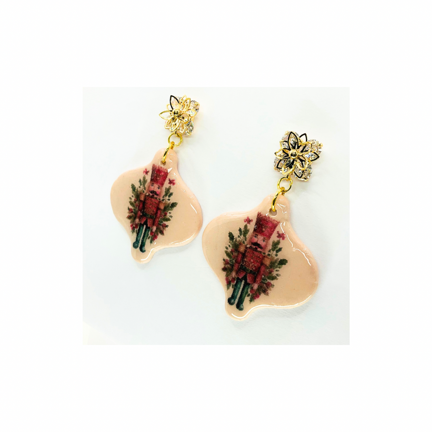 Nutcracker Christmas Ornament with Rhinestone Star Stud Dangle Earring