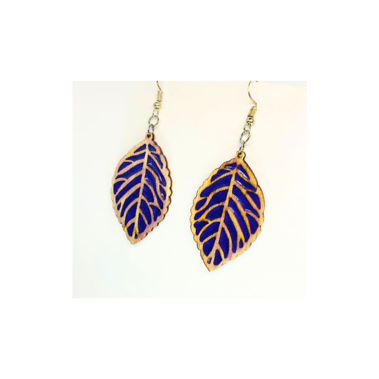 Purple Wood and Resin Drop Earrings Unique Leaf Design Versatile Stylish Accessories for Casual & Formal Events