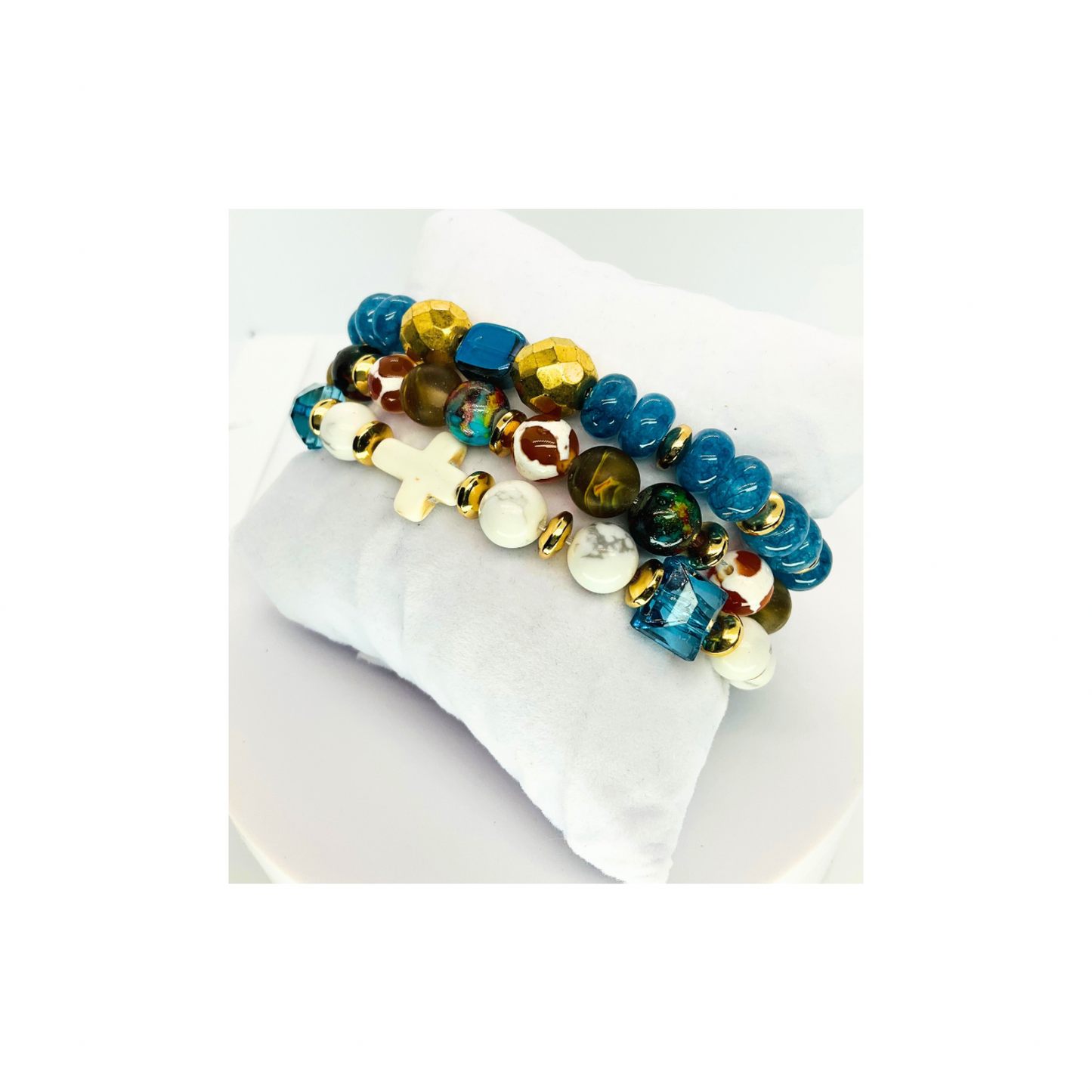 Cerulean Blue Stacked Stretch Bracelets Set of Three Vibrant Eye-catching Color for Casual Wear and Layering Perfect Gift