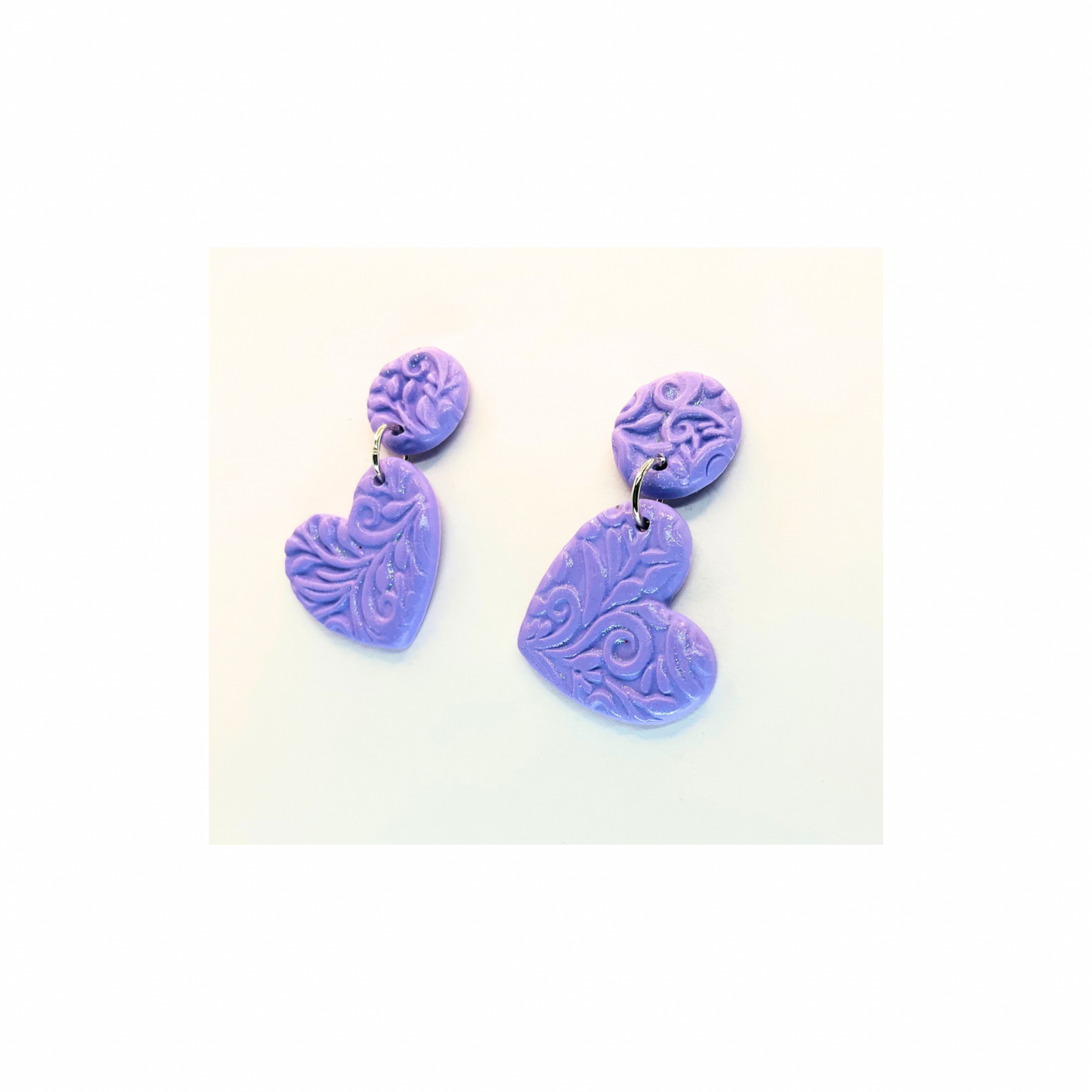 Purple Heart Dangle with Button Stud Earrings
