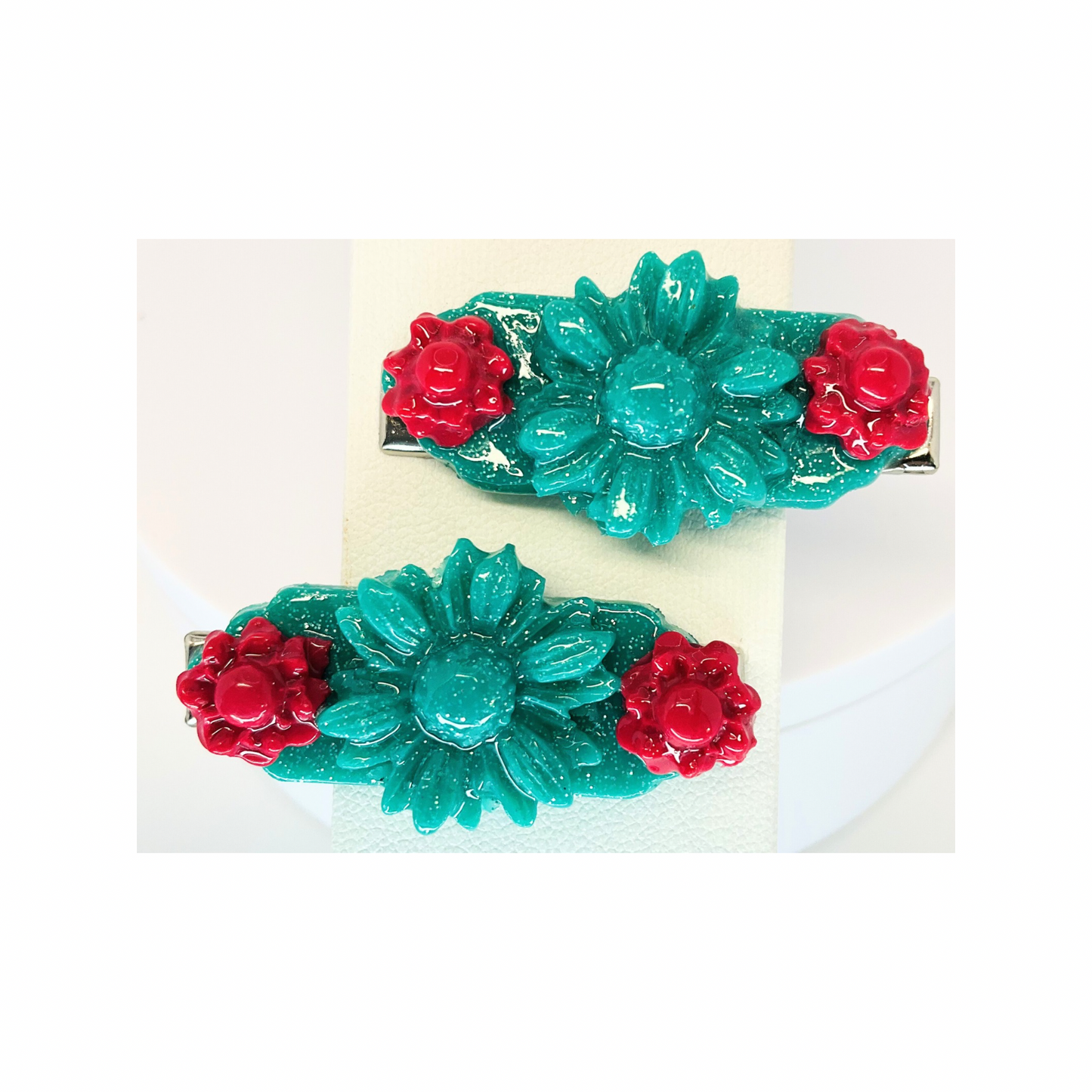 Green and Hot Pink Flower 1.5 Inch Hair Clip-Crafting By BB