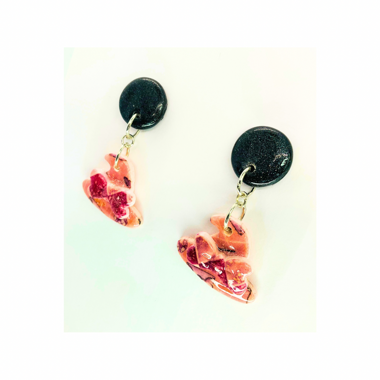 Wizard Collection Pink and Black Witch Hat Dangle Earrings with Unique Design Elements