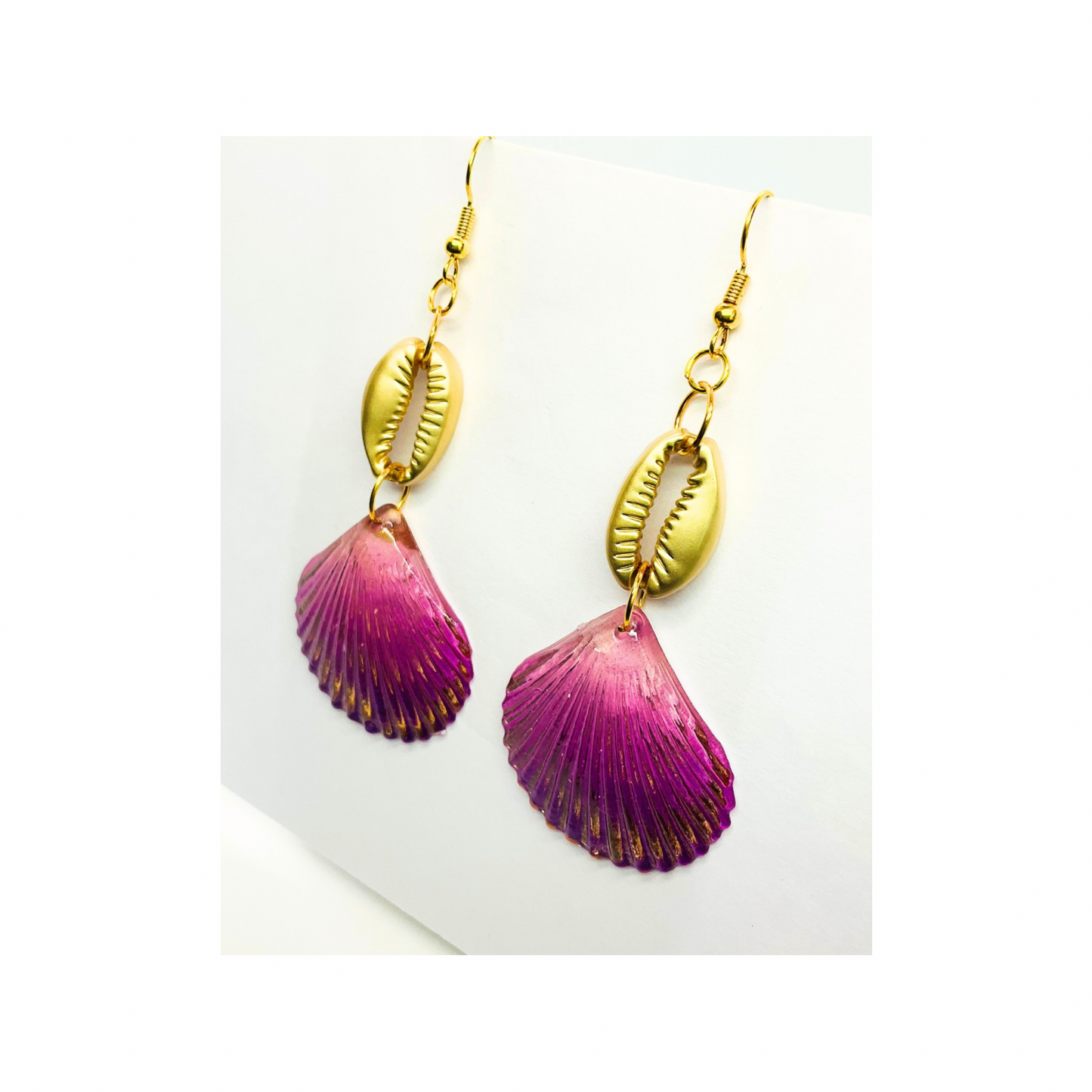 Mermaid Collection Gold and Pink Shell Dangle Earring - Elegant Hook Earrings for Women's Fashion Jewelry