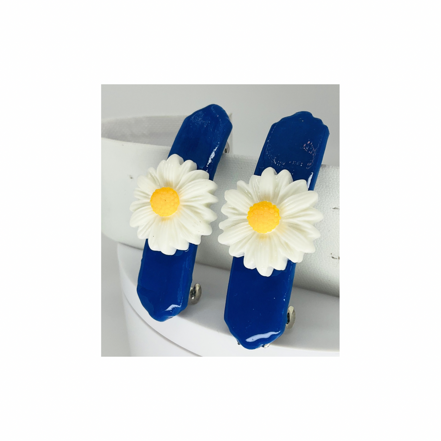 Blue with White Daisy 2-Inch Hair Barrette-Crafting By BB
